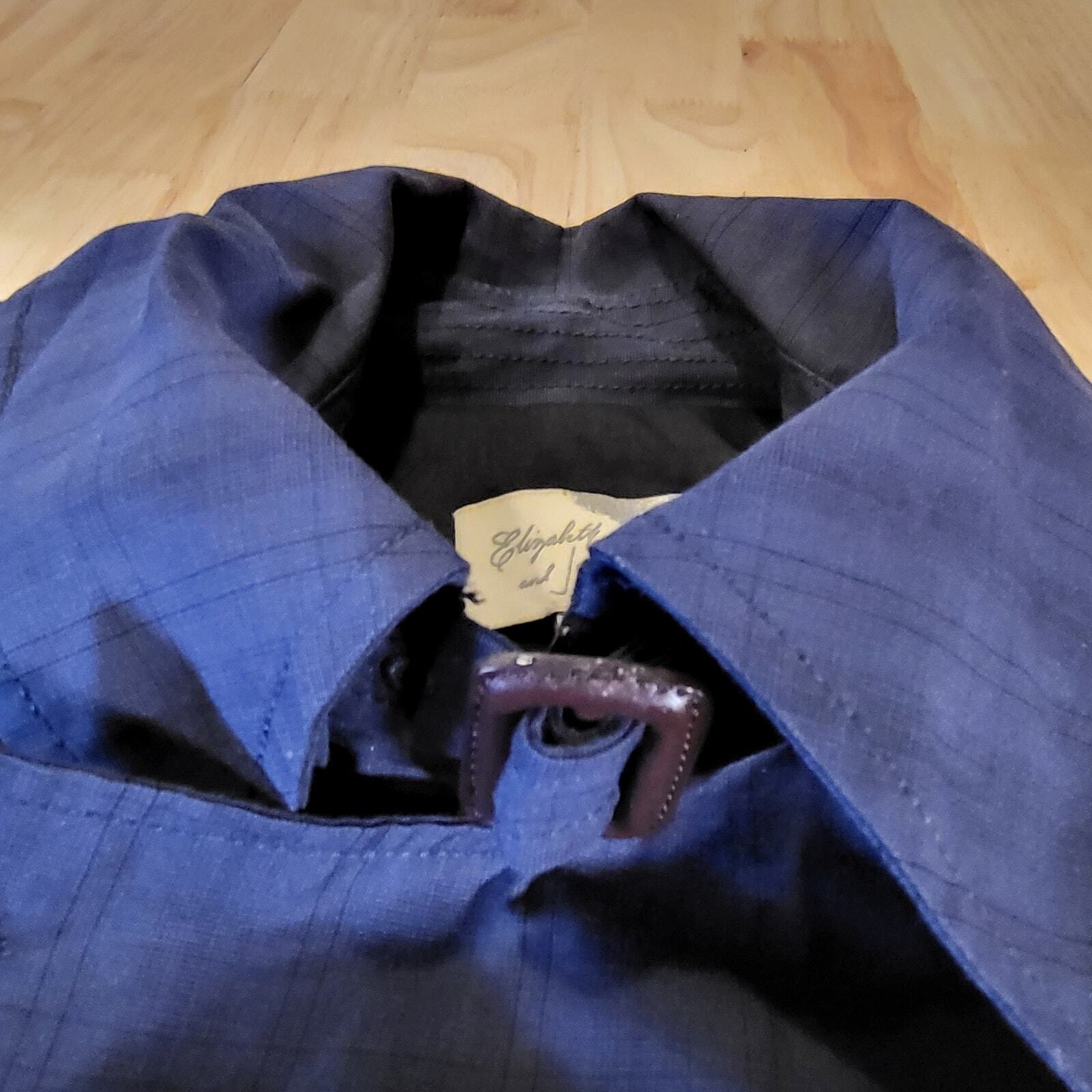 Elizabeth & Jaime Convertable Blue Pinstripe Belted 100% Cotton 20" P2P 22" Long