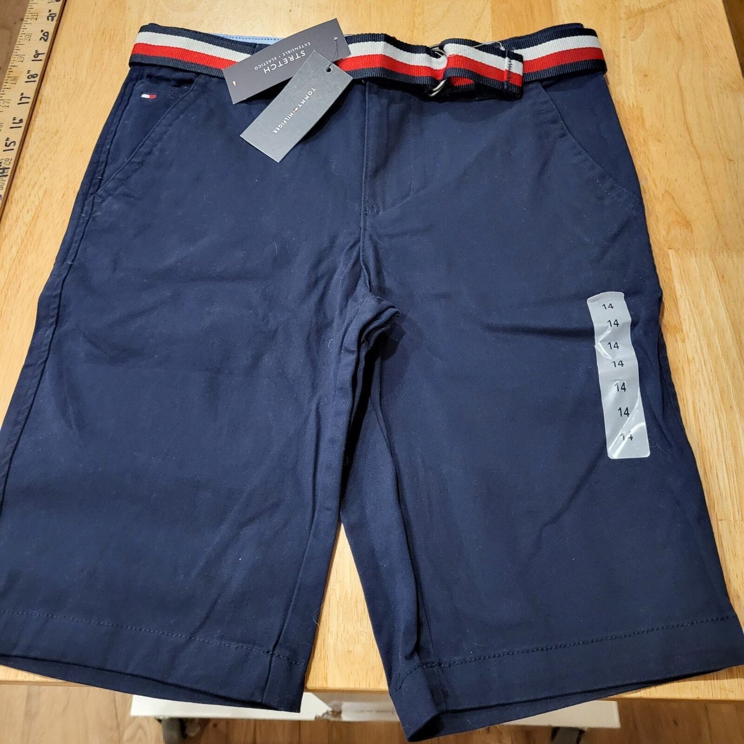 NWT Tommy Hilfiger Size 14 Boys Shorts Belt Cotton Blue 30" Waist