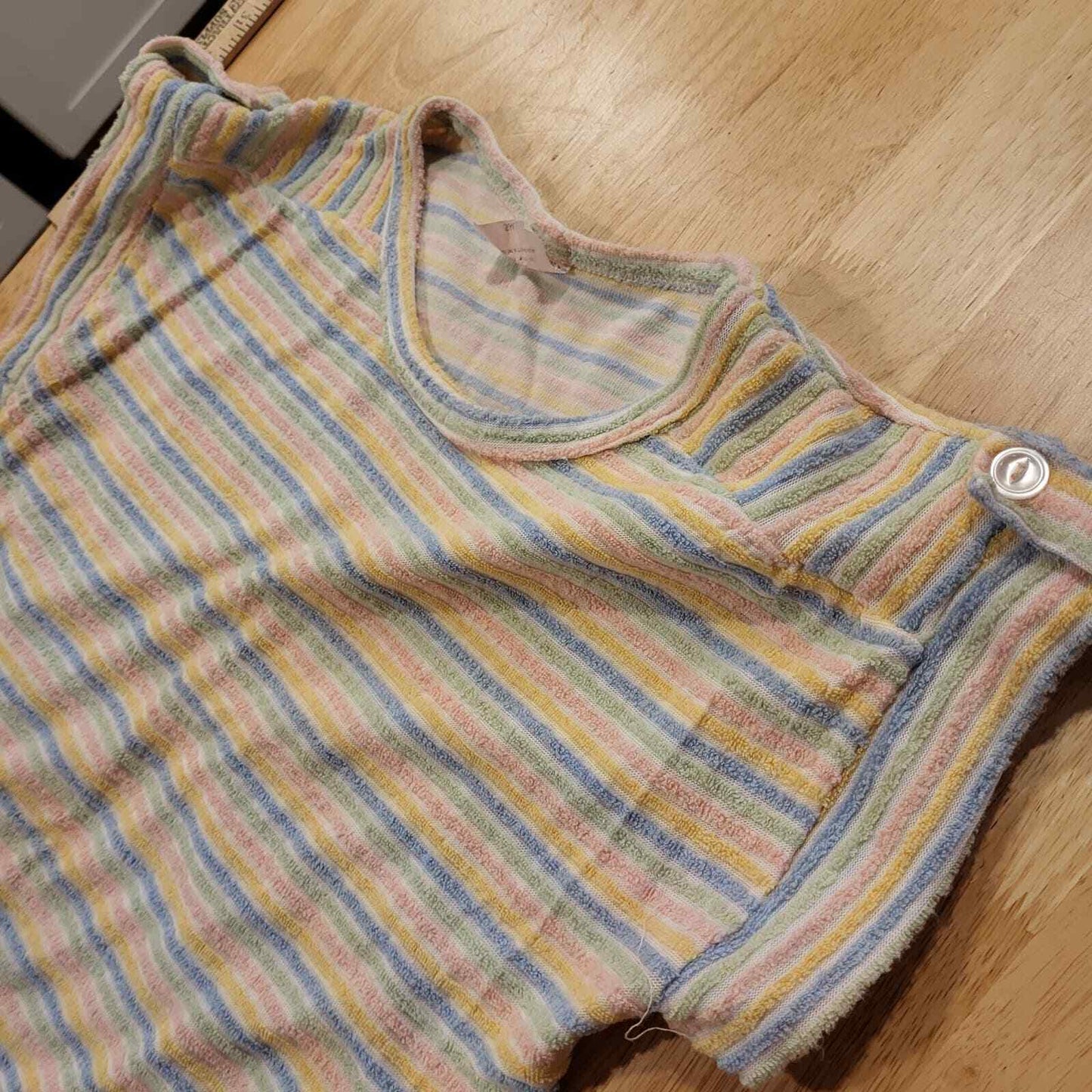 Vintage Pastel Rainbow Striped Terry Cloth Top Cap Sleeve Small