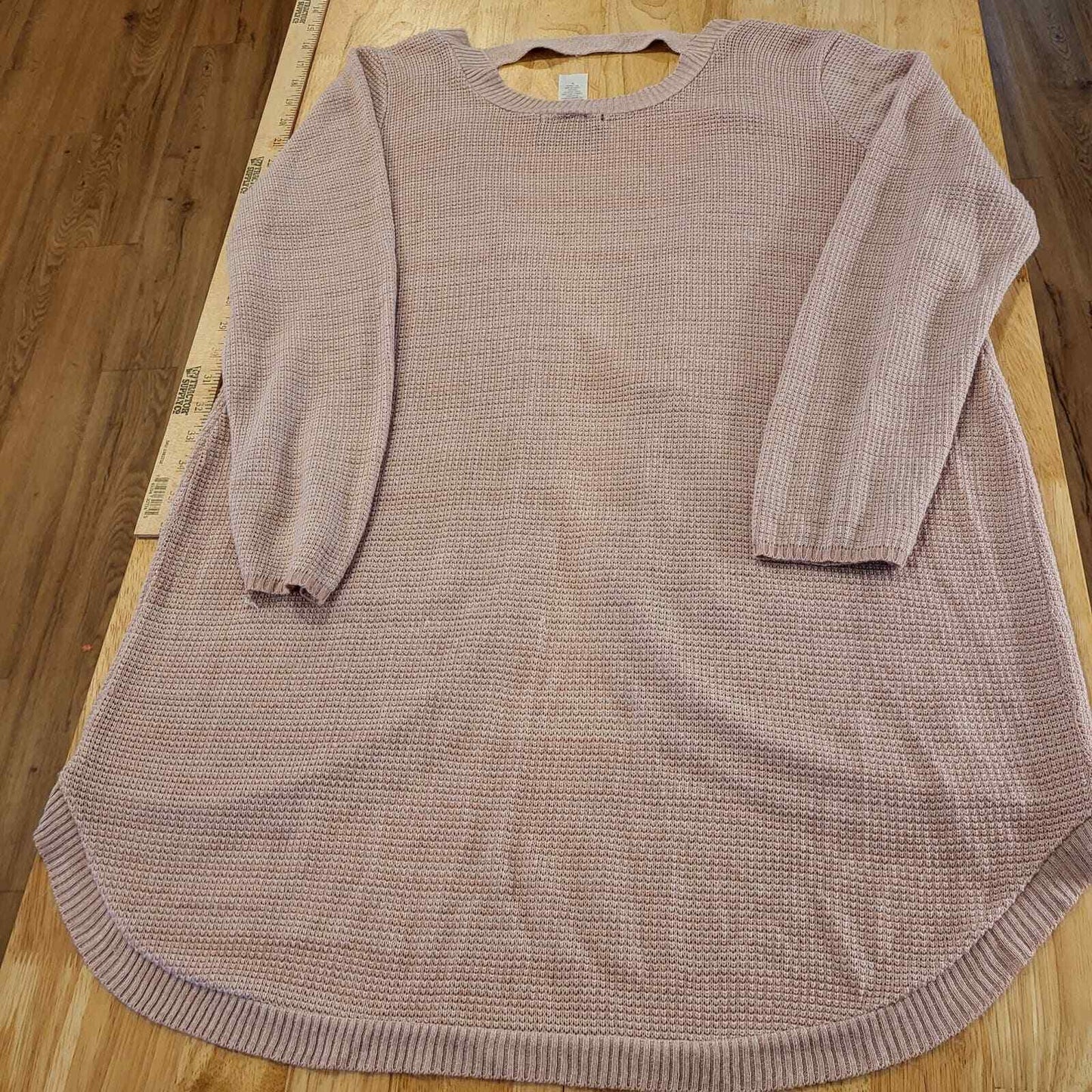Pink Knit Cardigan Back Cutout Curved Hem Long Sleeve Balletcore