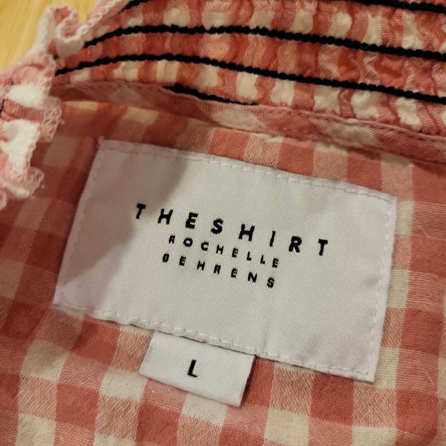 Rochelle Behrens The Shirt Gingham Pink Sheered Collar & Cuff Cotton Long Sleeve