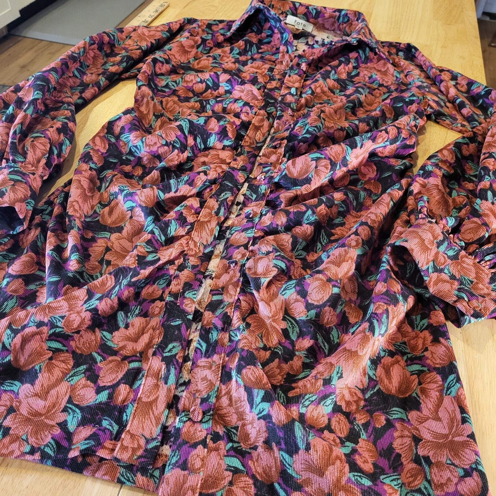 Fate Size Small Floral Pink Corduroy Collard Shirt Dress Gathered Button Down