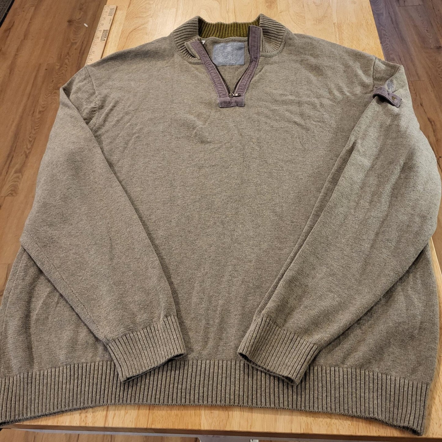 XXL Cutter & Buck Pull over 1/4 Zip Brown Sweater Contrast Collar 
