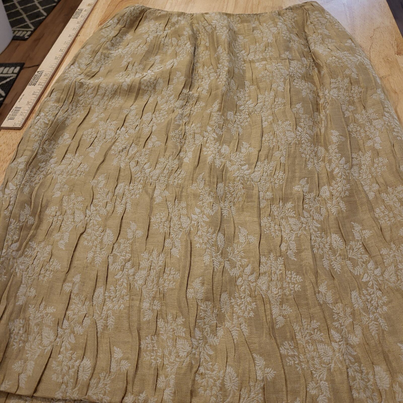 Doncaster Linen Blend  Botanical Detail Pencil Skirt Italian Back Slit 10 30" W