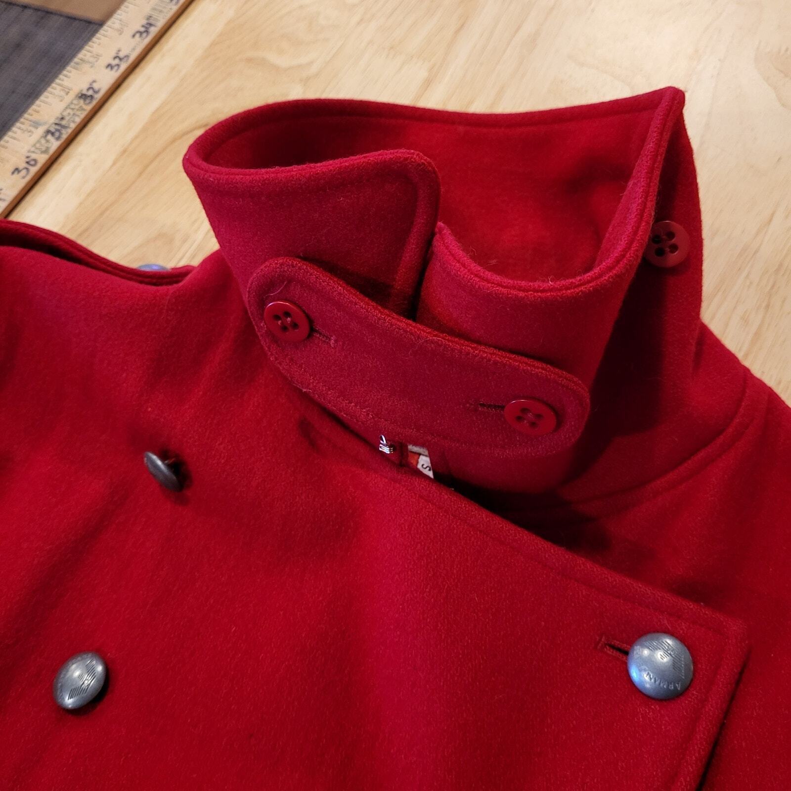Armani Jeans Vintage Wool Viscose Blend Pea Coat Contrast Lining High Neck