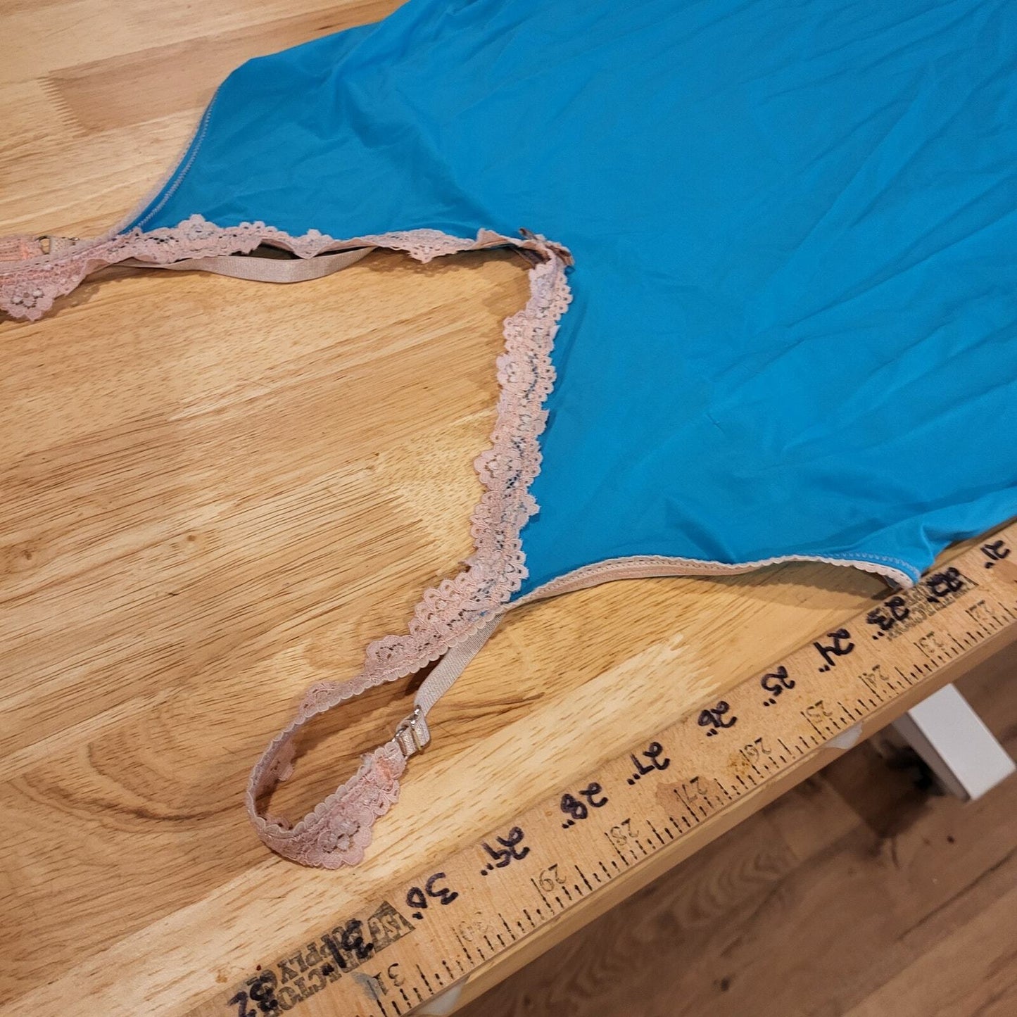 Honeydew Blue & Pink Lace Short Strappy Nighty Slip Dress Large