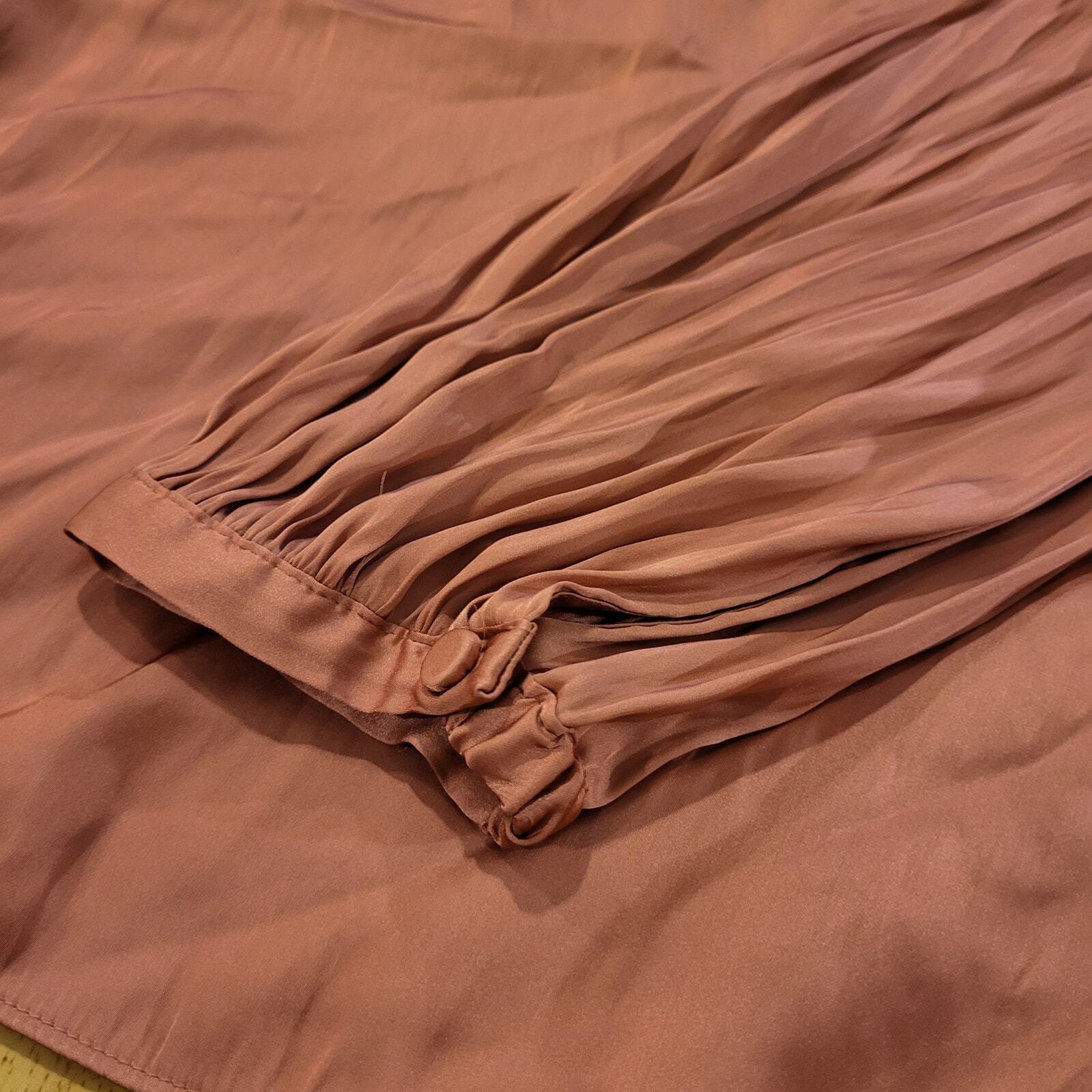Re-Imagined J. Crew Pink Satin Long Balloon Sleeve Tie Pleat Detail Blouse 23"