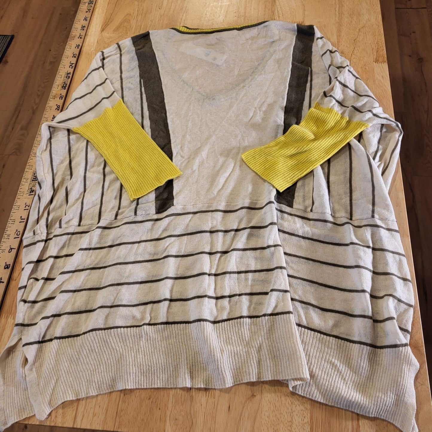 NWT La Made Yellow White Cotton Wool Cashmere Blend Stripe V-Neck Sweater