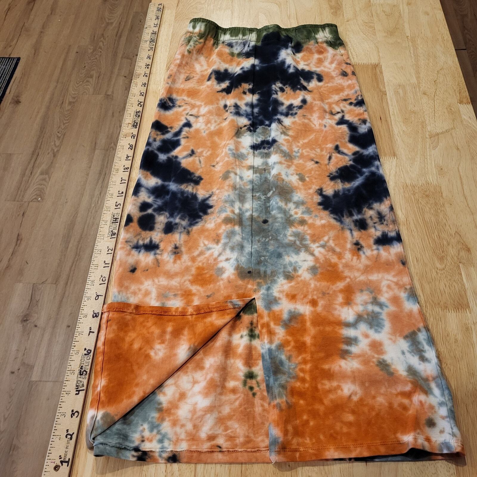 Orange & Blue Tie Dye Jersey Knit Pencil Skirt 24" Waist 31" Long