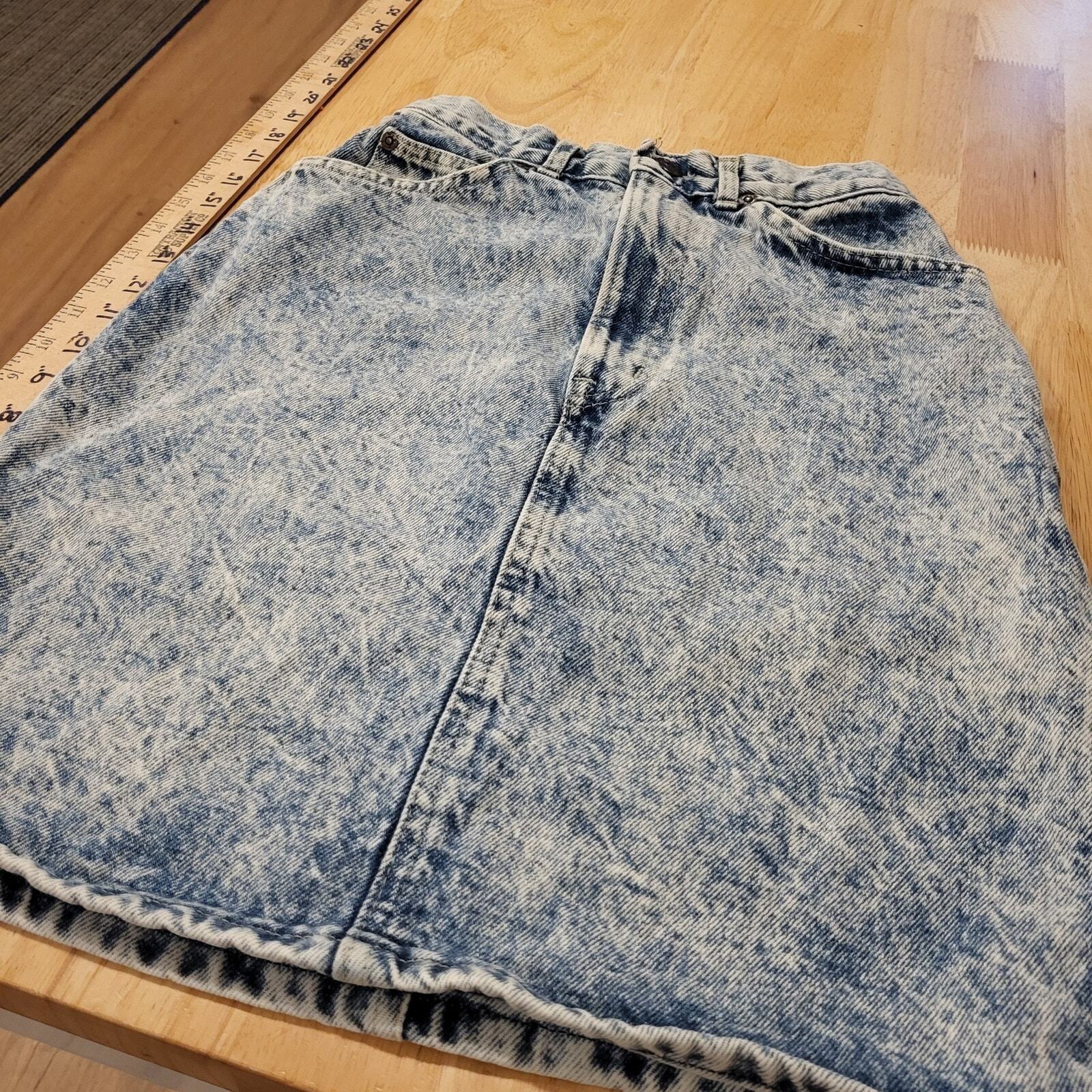 Vintage Acid Wash Sunset Blues Pencil Skirt Knee Denim Pocket 22" Waist