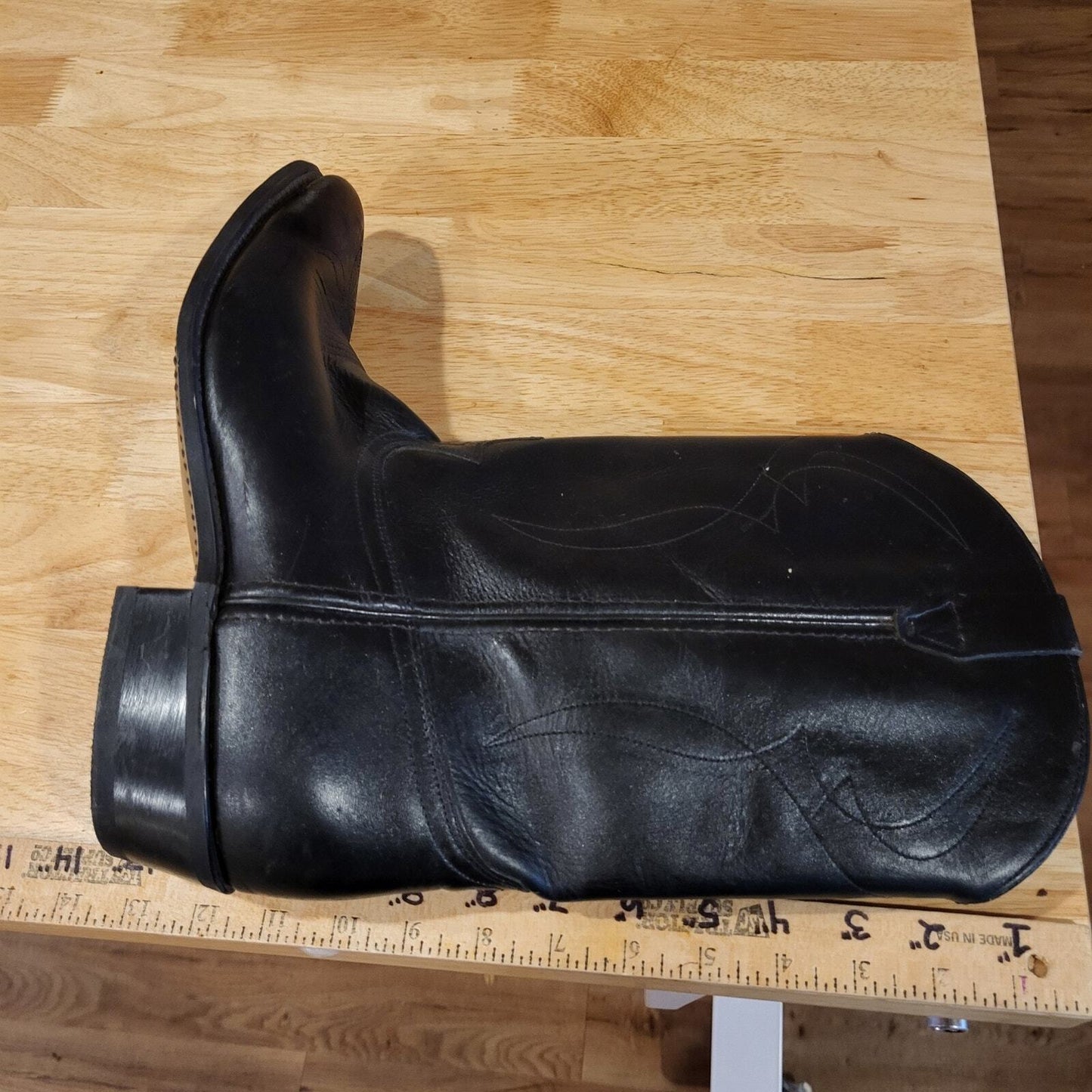 Black leather 12D Cowboy Boots 1" Heel 14" Height Johnny Cash Pointed western