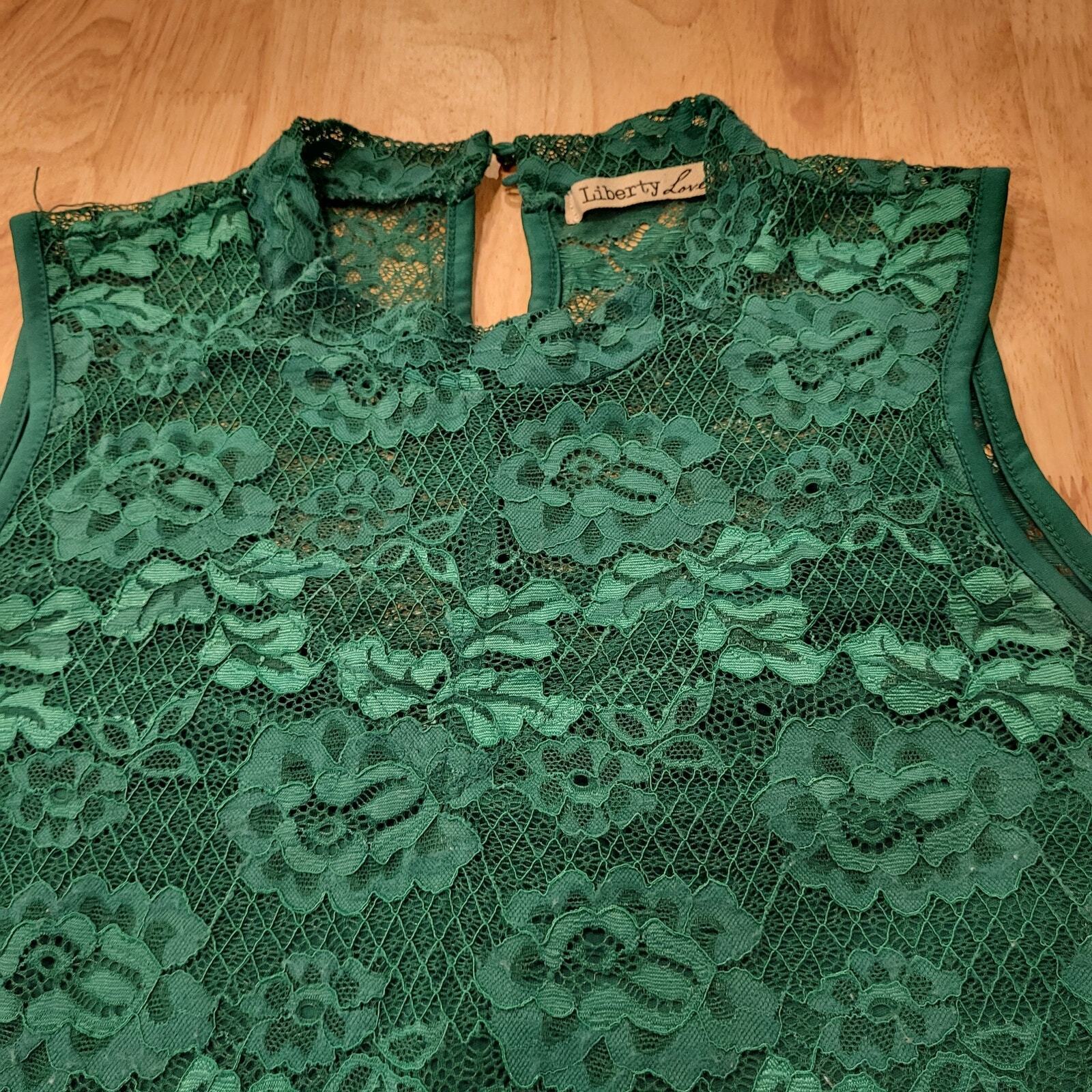 Green Lace Mock Turtle Neck Keyhole Back Knee Length A line Dress
