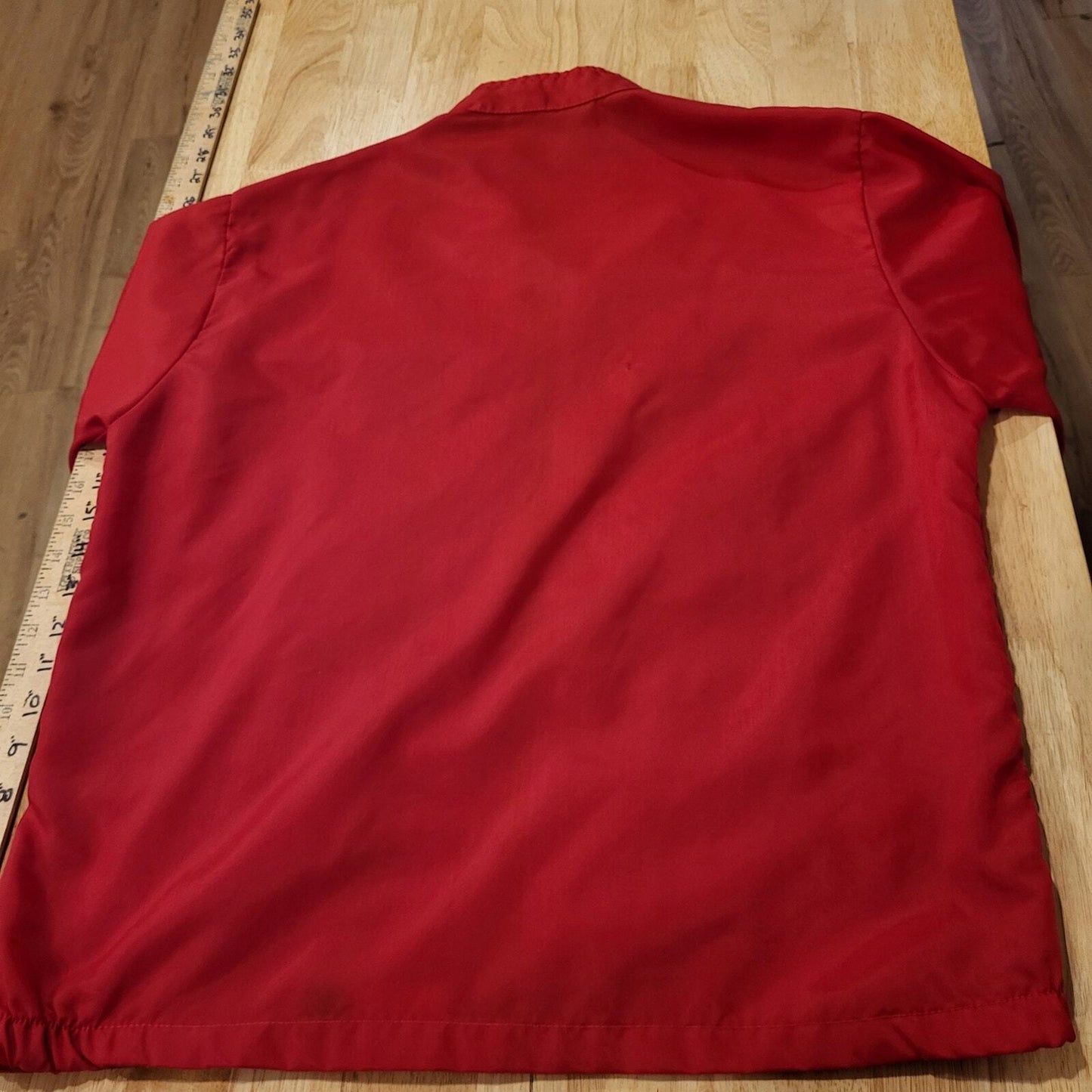 Red Nylon Vintage Jacket Zip 22" Pit to Pit Stripe Melroe Bobcat