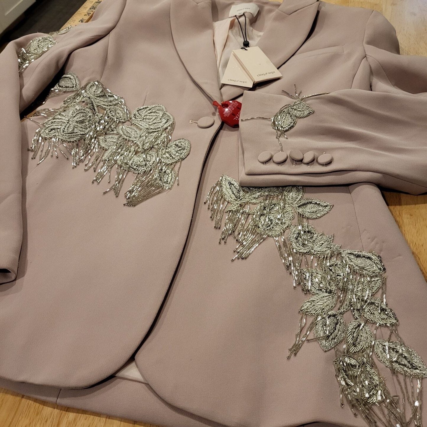 Cinq a Cept Pink Salt Candace Beaded Blazer Size 6 18" Pit 2Pit