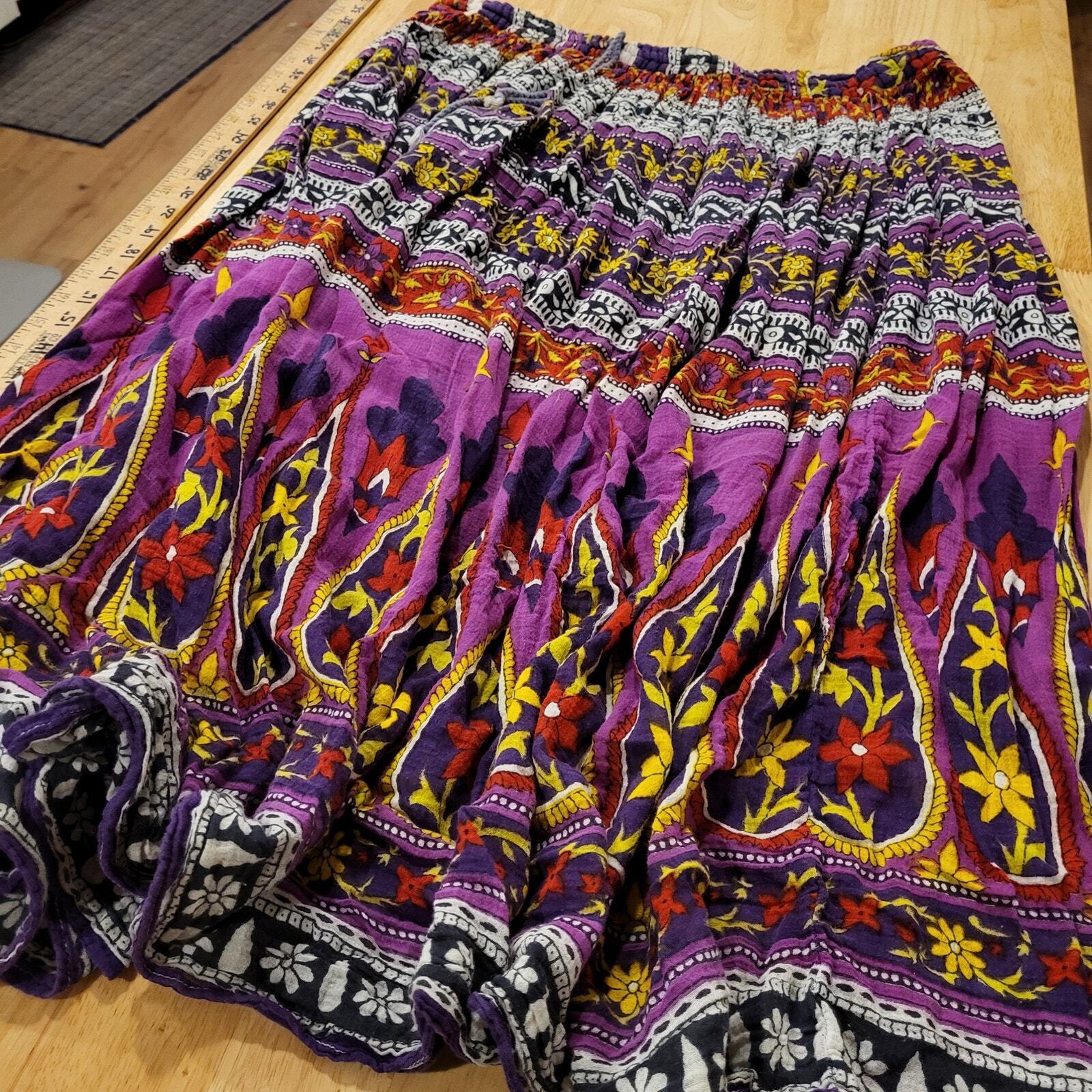 Lot of 2 Hippie Skirts Cotton Peasent Elastic Waist Long Bohemian Medium