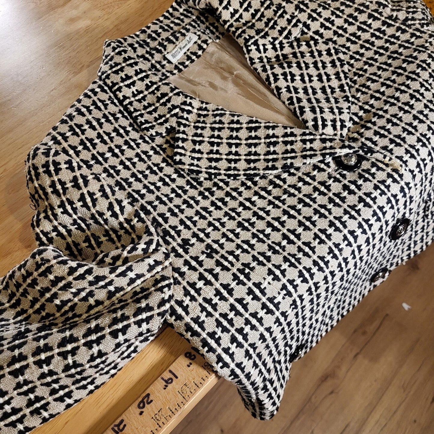 Doncaster Geometric 100% Silk Tweed Coat Pockets Buttons Notched Hem Size 2