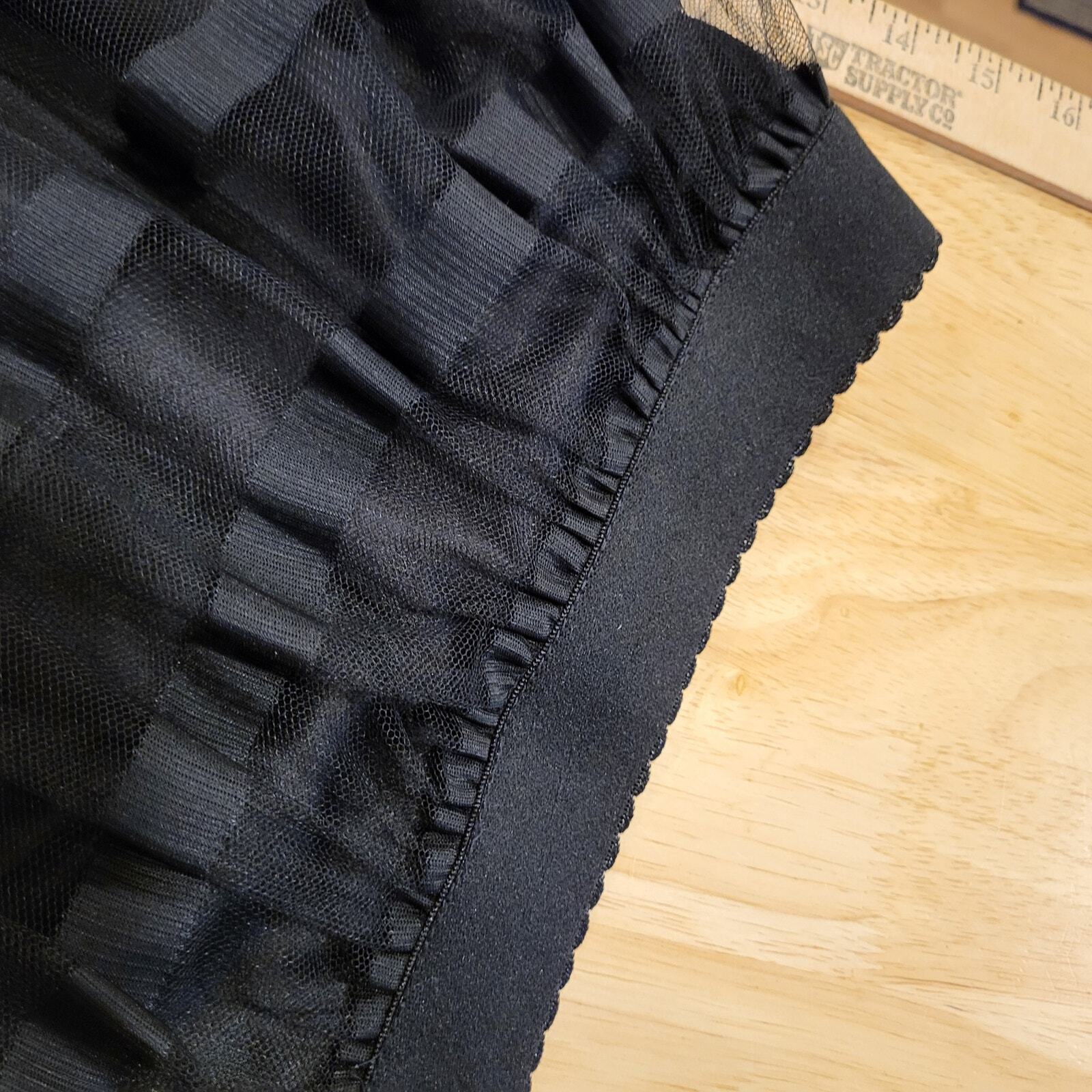 Black ribbon mesh elastic waist A-line skirt 2x lined goth 38" Waist