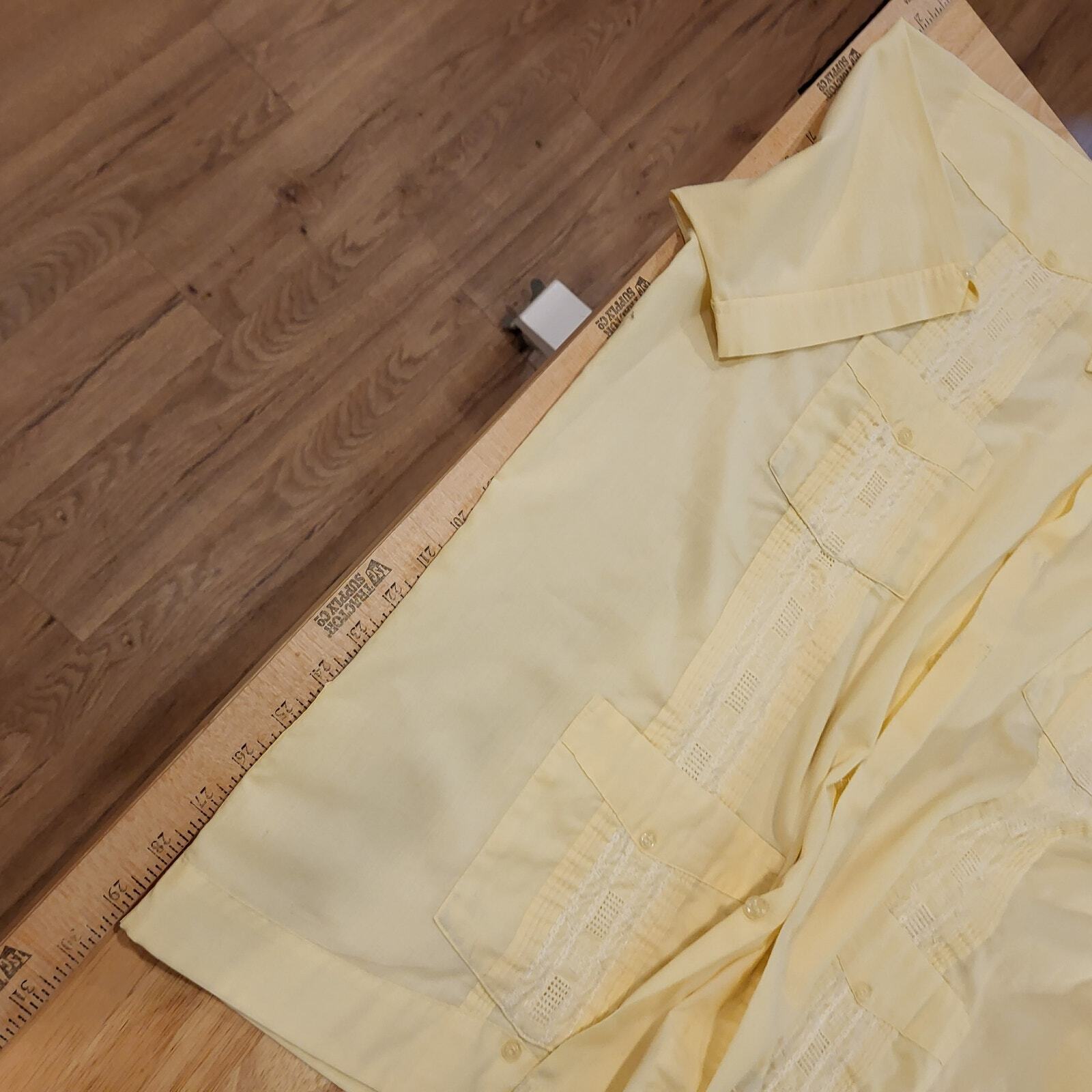 Yellow Guayabera Cuban Cotton Blend Button Down Collared Shirt 27" Pit2pit
