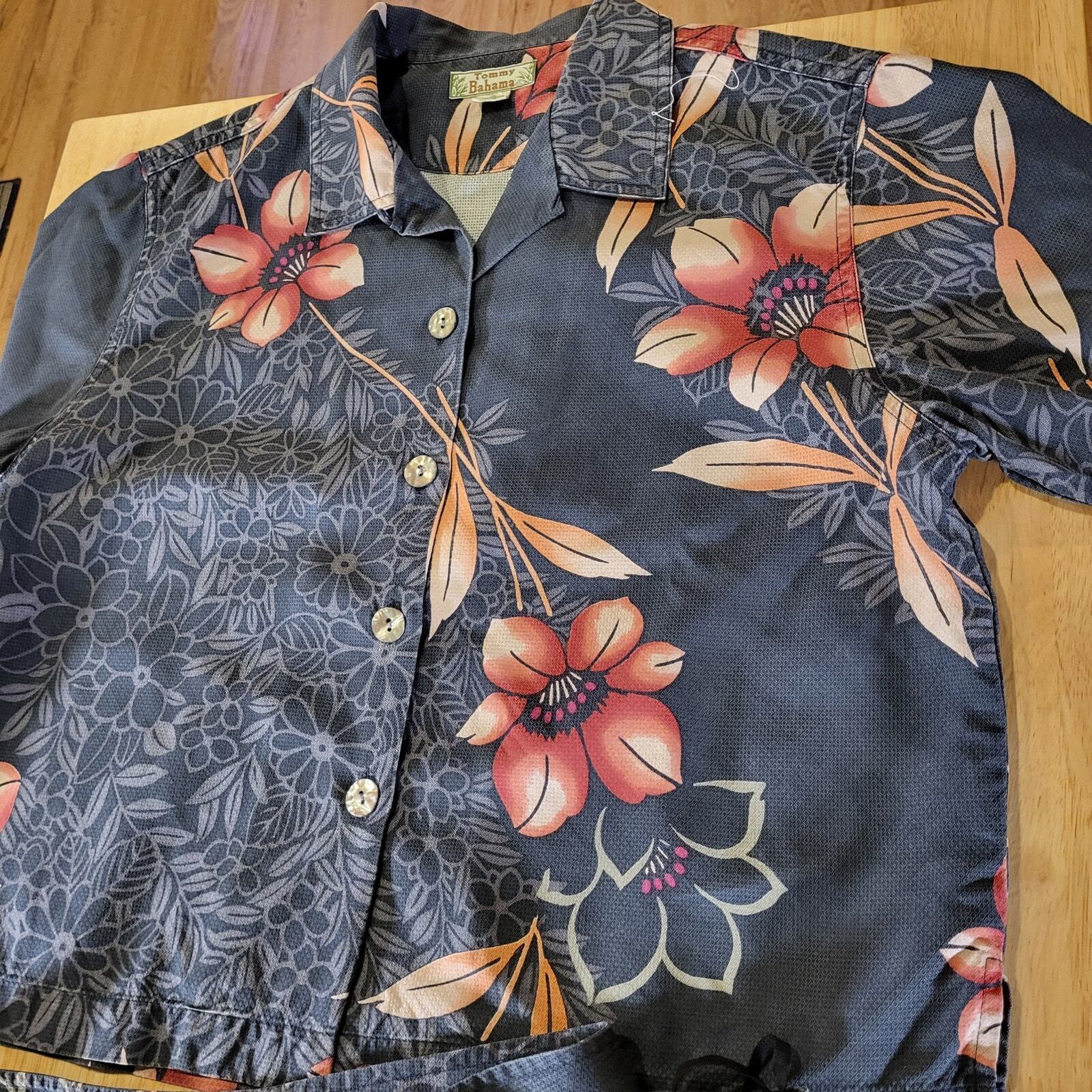 Tommy Bahama 100% silk Hawaiian pink charcoal Floral tie straight collard set
