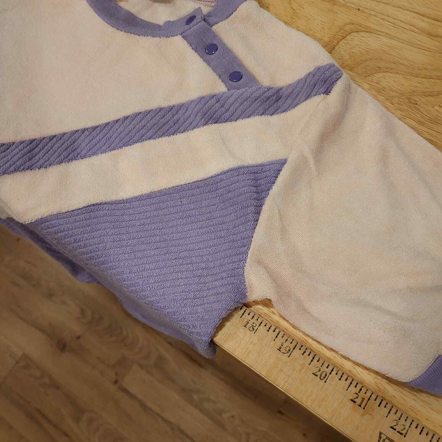 Purple and white geometric stripe vintage terry cloth elastic waist 17" pit2pit
