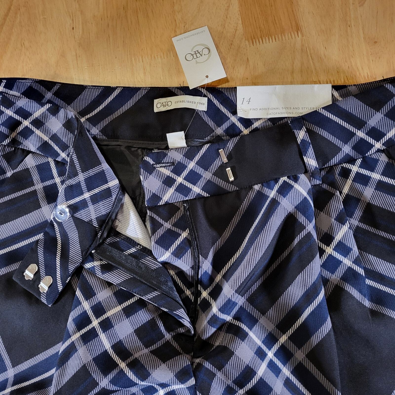 Nwt Cato Blue Plaid Wide Leg High Waisted Rayon Pants Size 14 32" Waist