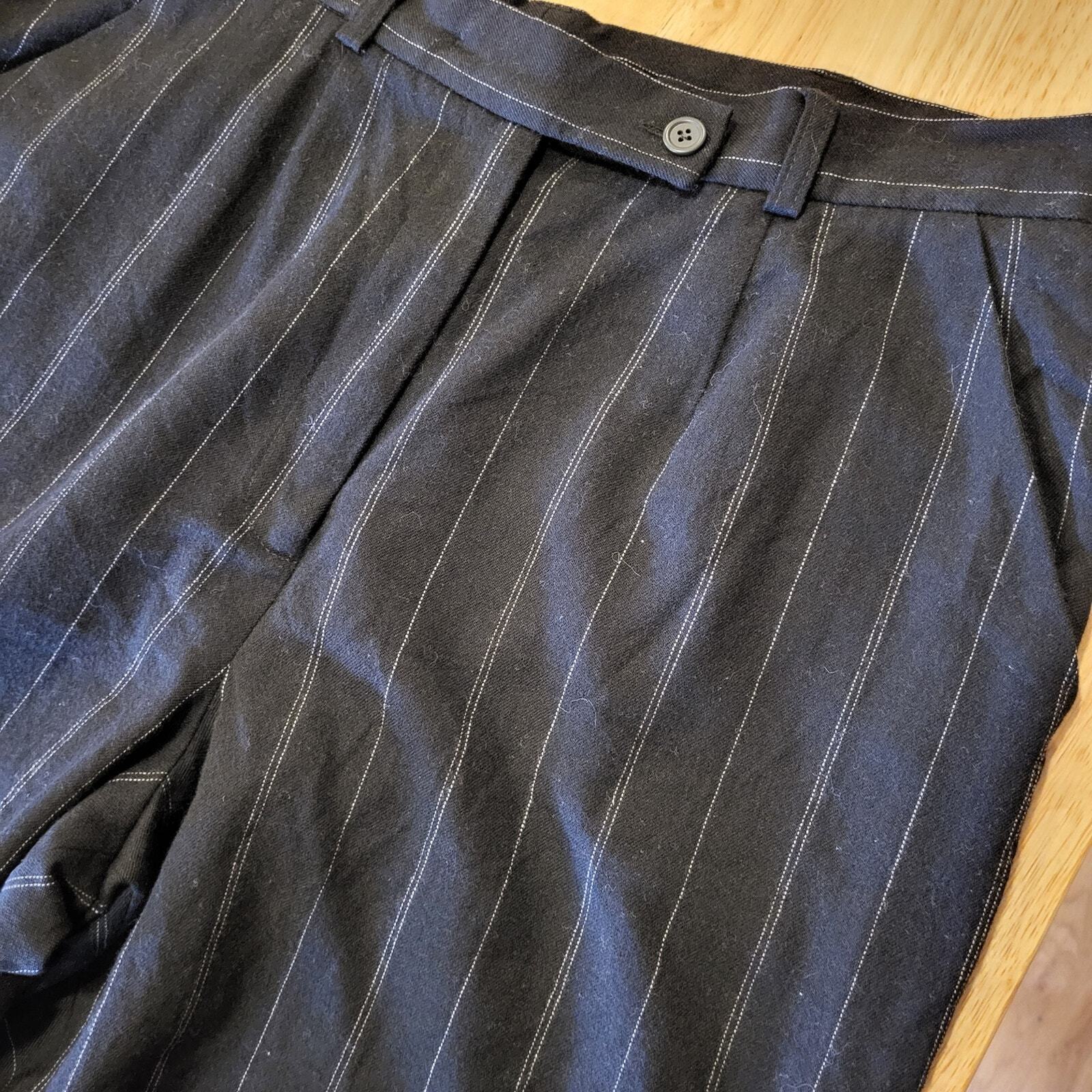 David N. 100% New Wool Woolmark Slacks Size 12 Blue Pinstripe Straight Pleated 