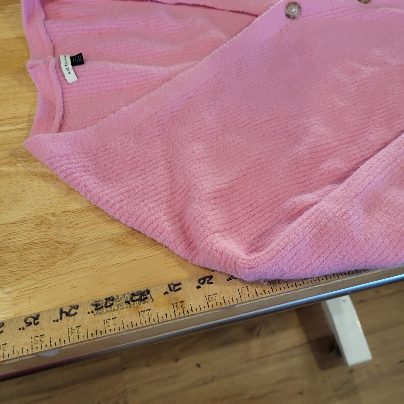 American Eagle Pink Nylon Cardigan Buttons Small 22" Pit To Pit Long Sleeve 