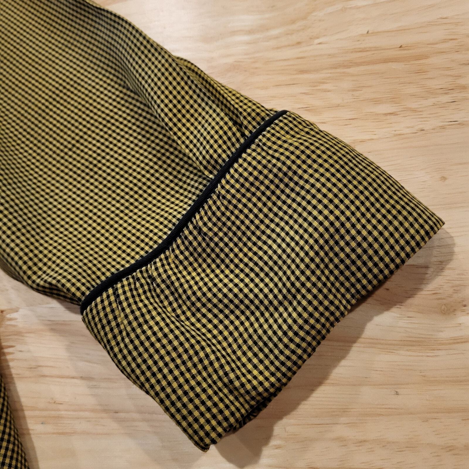 Vintage Cftc Studio Black and Yellow/green Check A-line Button Down Collared Top