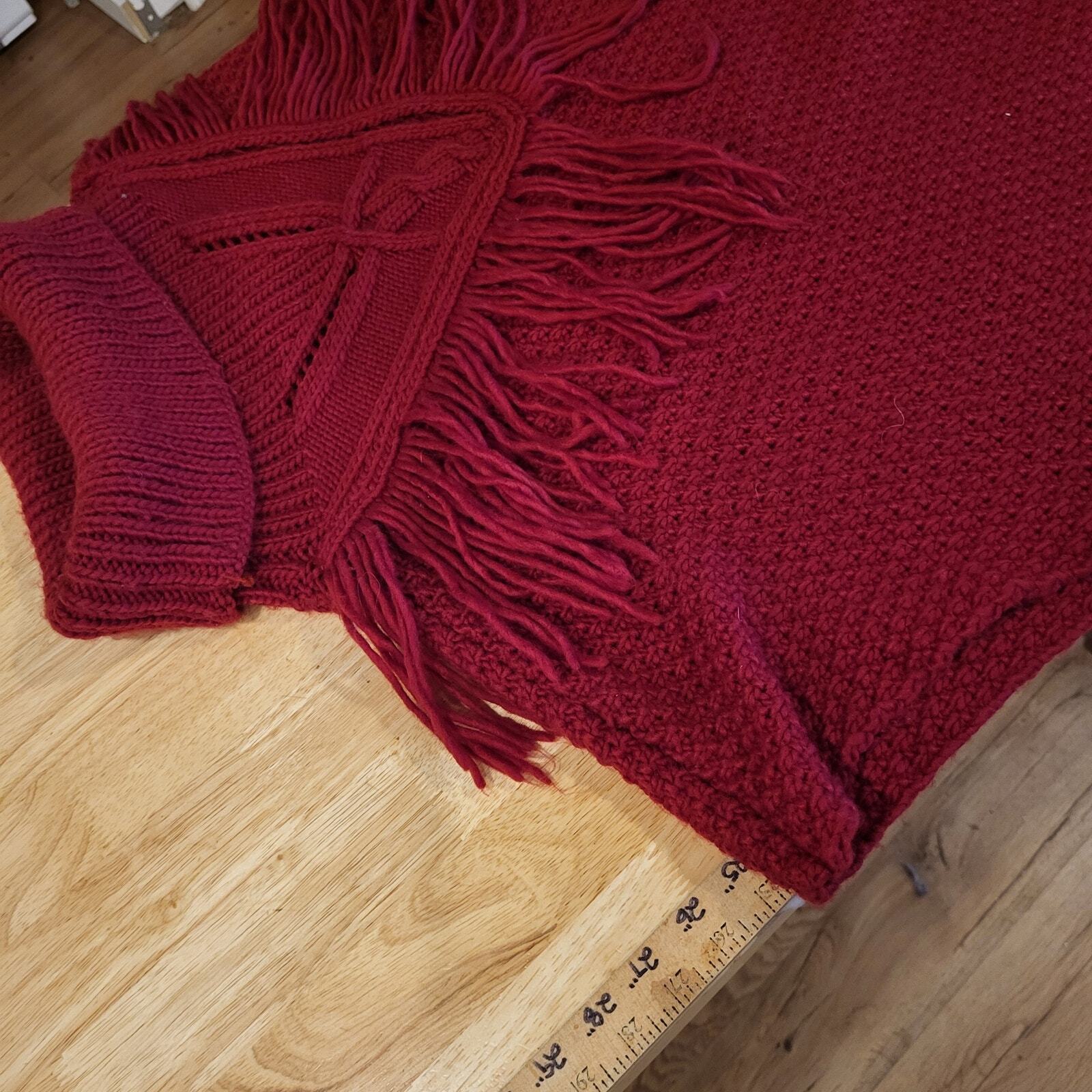 Vintage Burgundy Knit Turtle Neck Poncho Sweater 25" Long 33" Wide