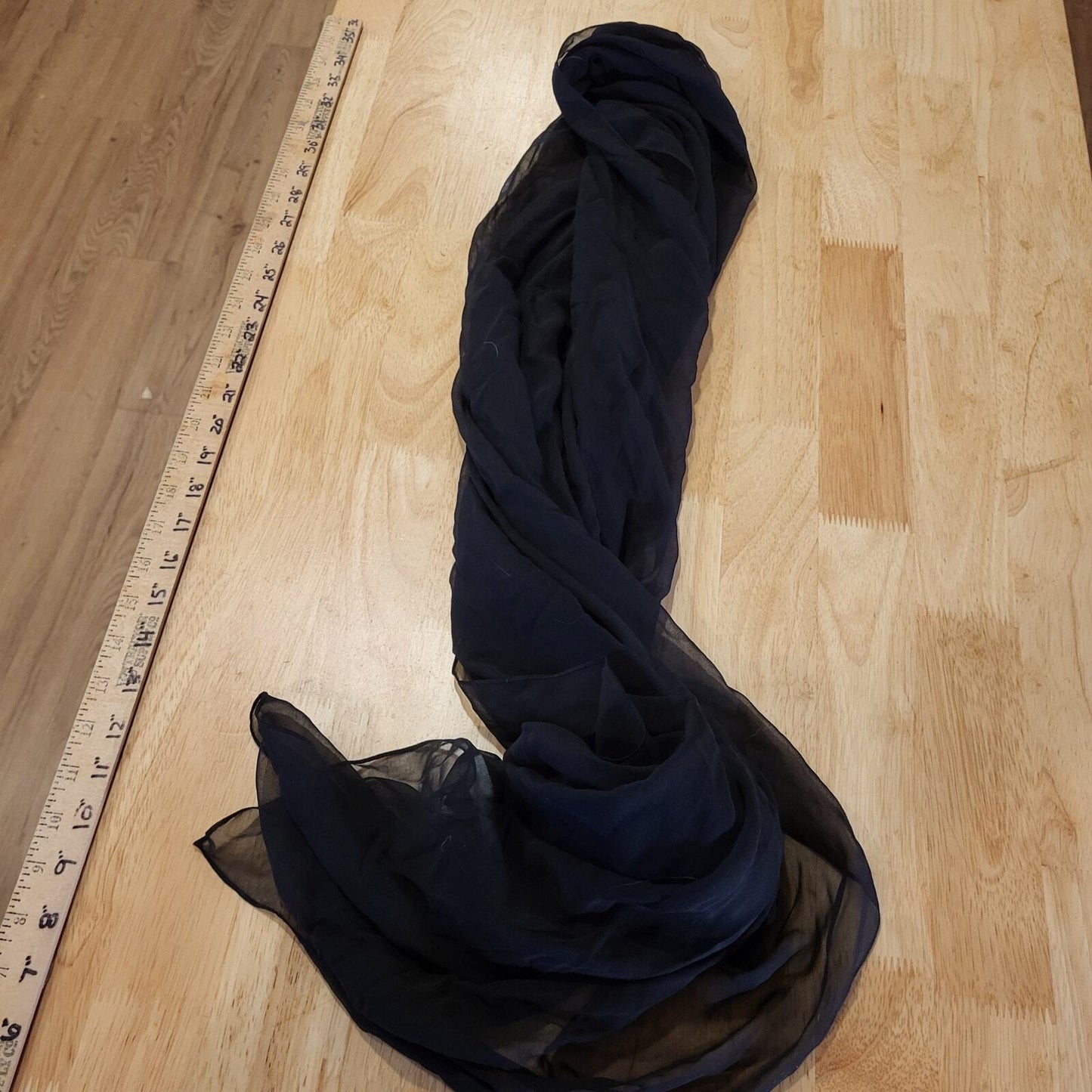 Badgley Mischka Sheer Silk Black Rectangular Scarf 86" long 25" 