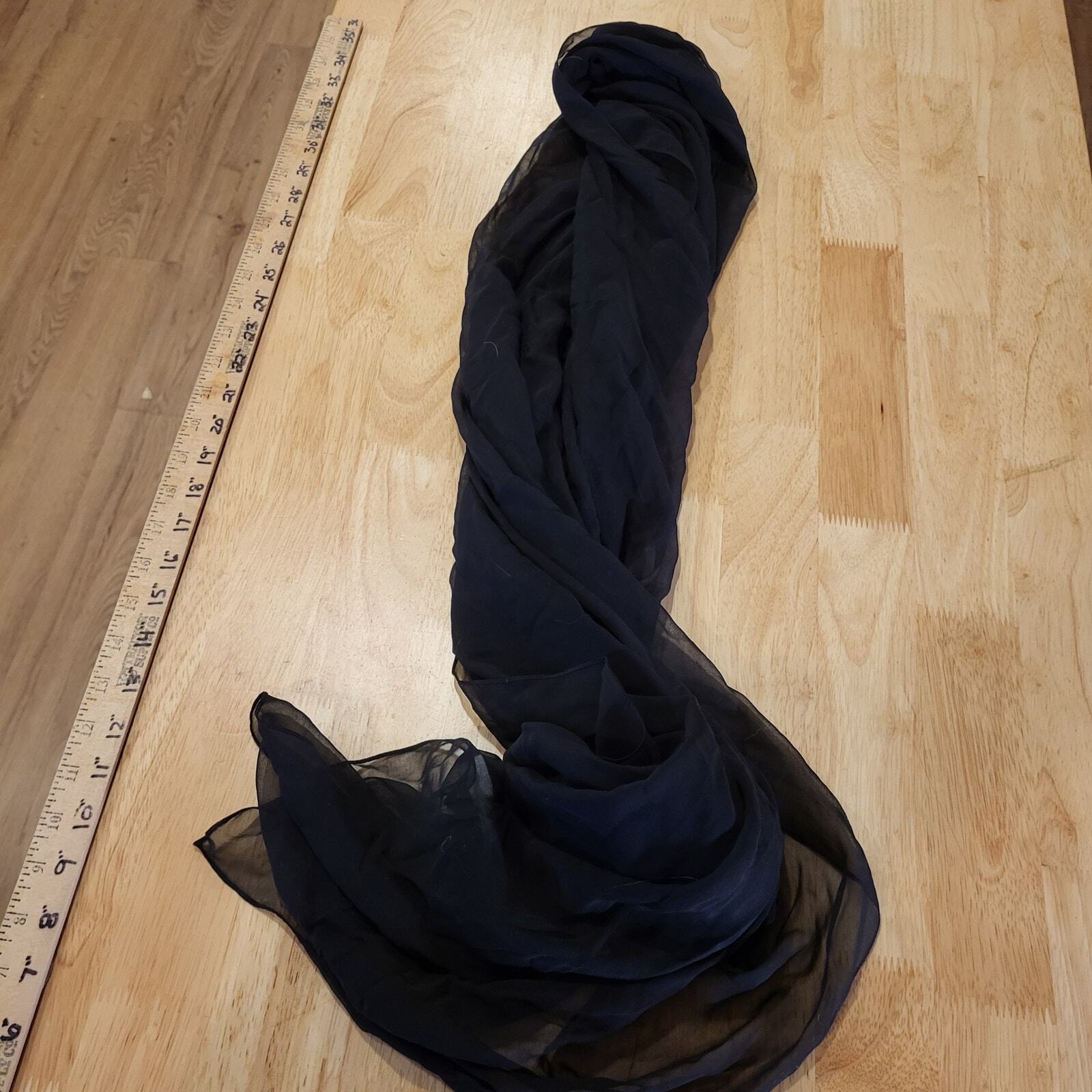 Badgley Mischka Sheer Silk Black Rectangular Scarf 86" long 25" 