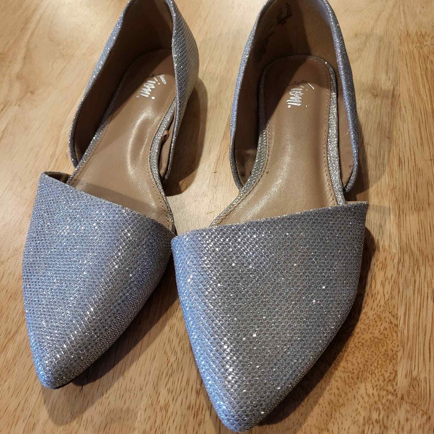 Silver metallic pointed toe open side flats 8