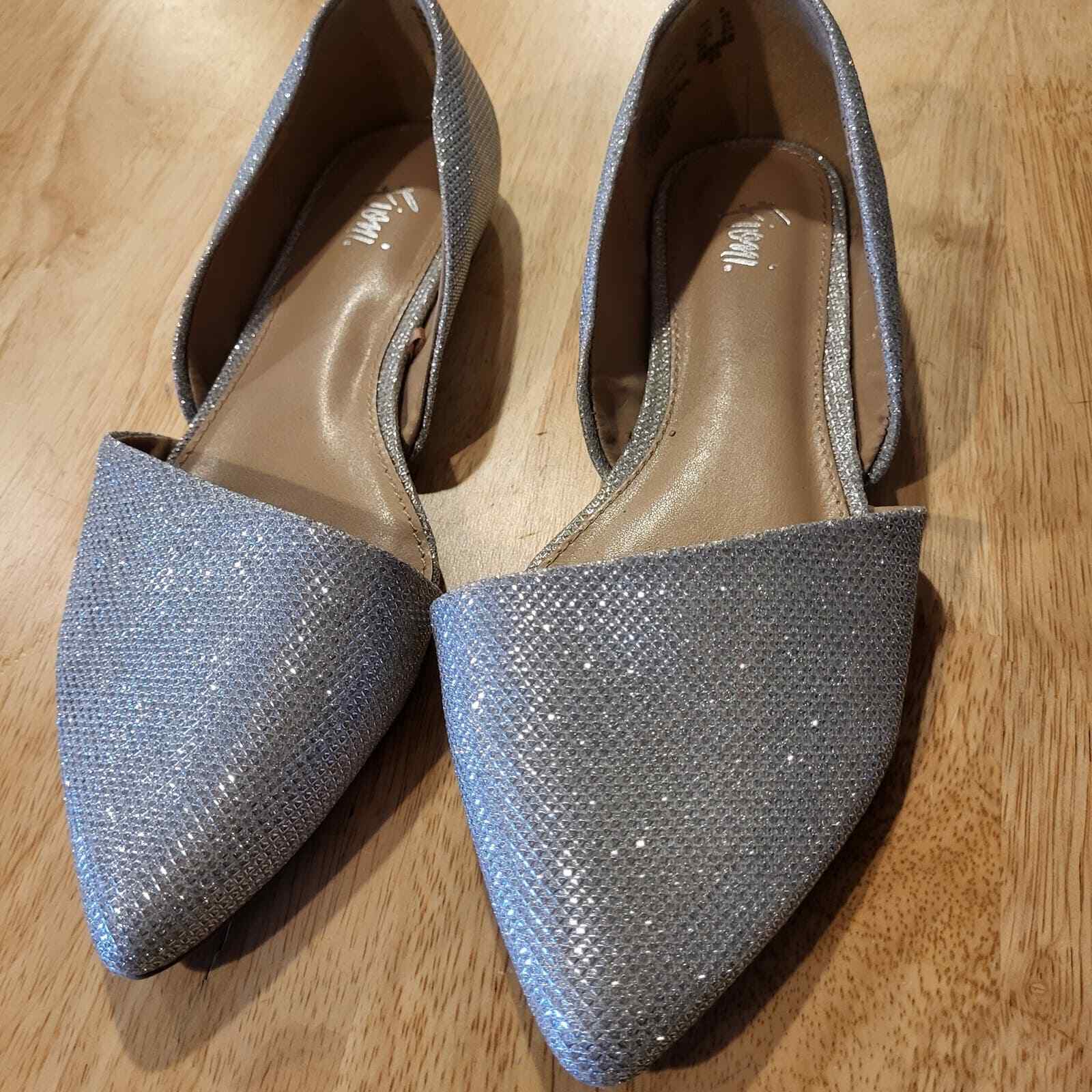 Silver metallic pointed toe open side flats 8