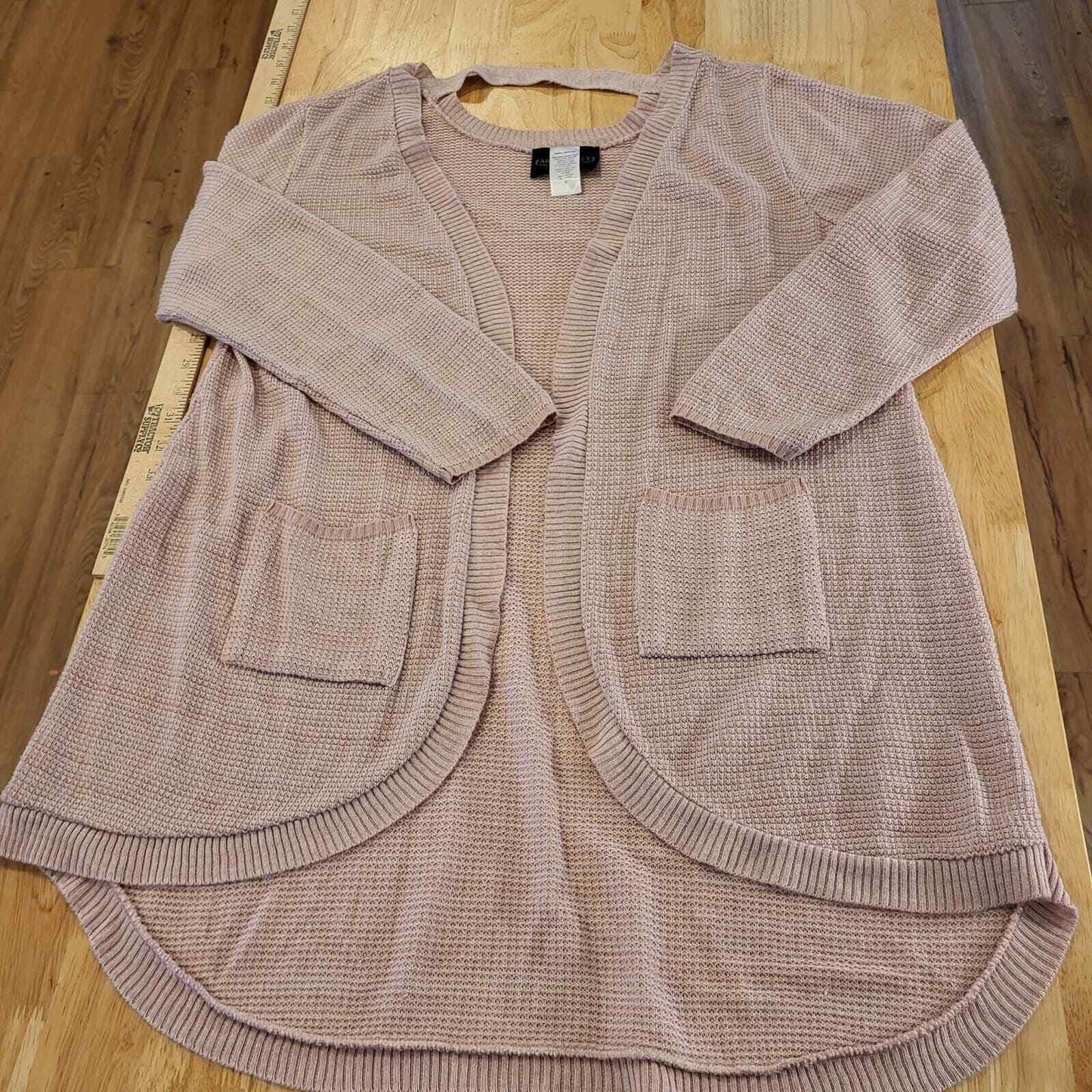 Pink Knit Cardigan Back Cutout Curved Hem Long Sleeve Balletcore