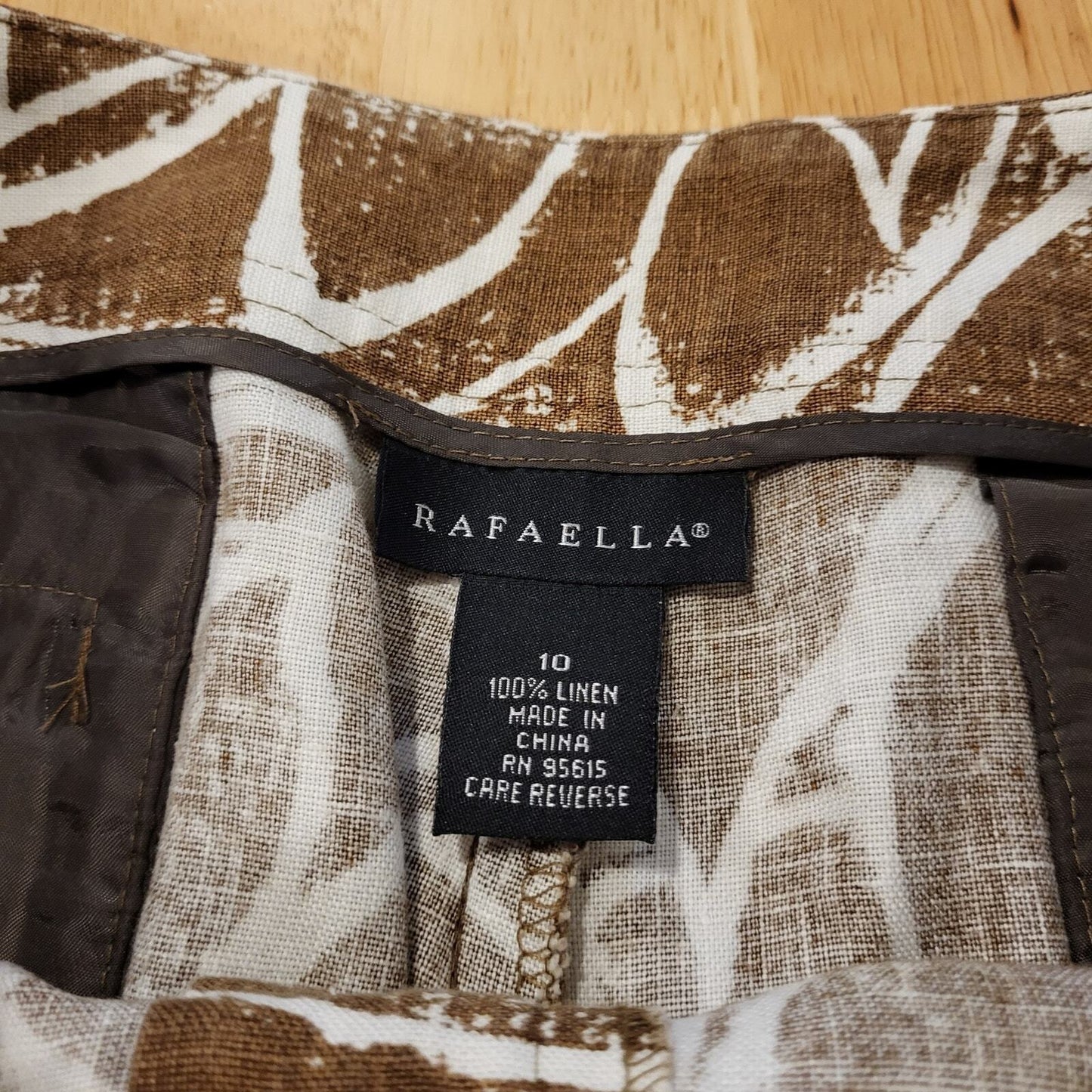 Rafaella 100% Linen Brown & White Cropped Pants