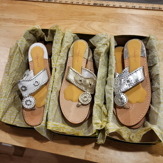 Lot of 3 Pairs of Ladies Foot Petals Sandals Metallic Disc Design 9M  Lite Ware
