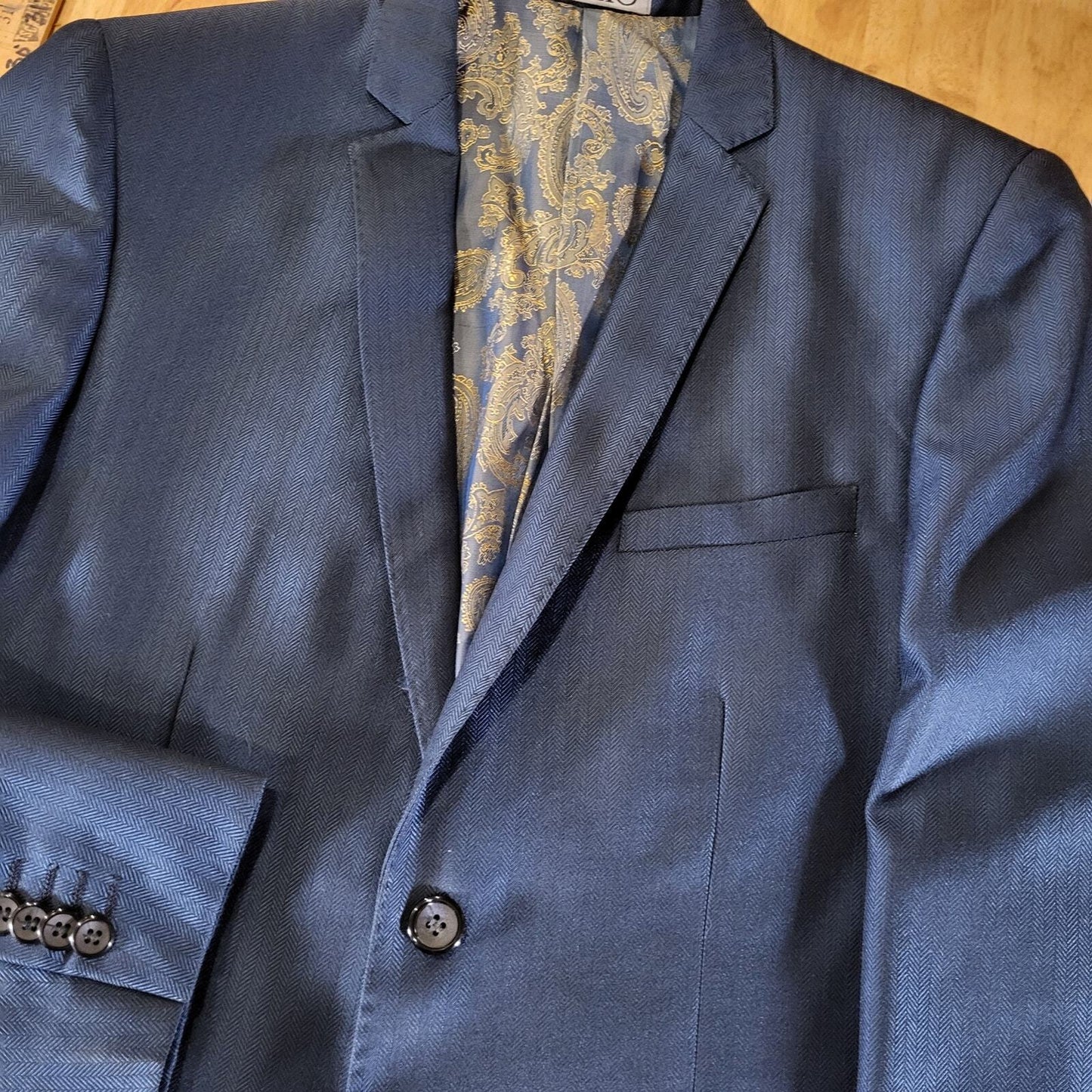 Tazio Italy Tetron Silk Blue Paisley Lined 38L 21" P2P Hand Tailored 