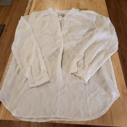 Ann Taylor Loft White Burnout Blouse Cream Medium 3/4 Sleeve Mandarin Collar