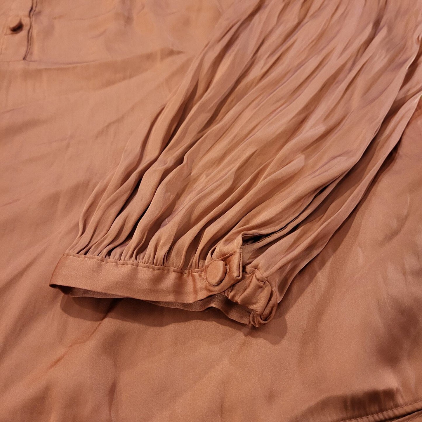 Re-Imagined J. Crew Pink Satin Long Balloon Sleeve Tie Pleat Detail Blouse 23"