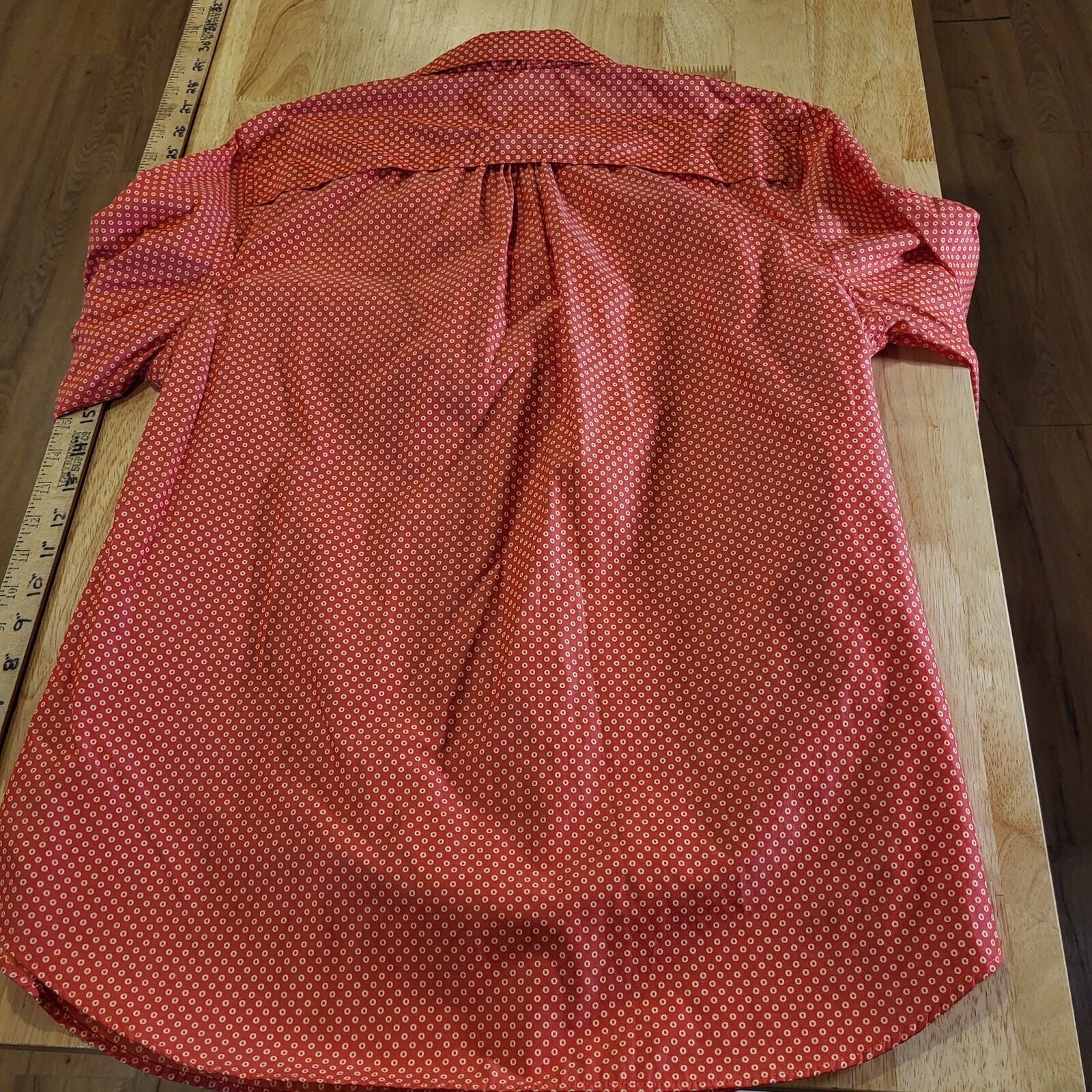 Lands End Large 14/16  Cotton-Poly Blend Red Dotted Button Up Collared shirt