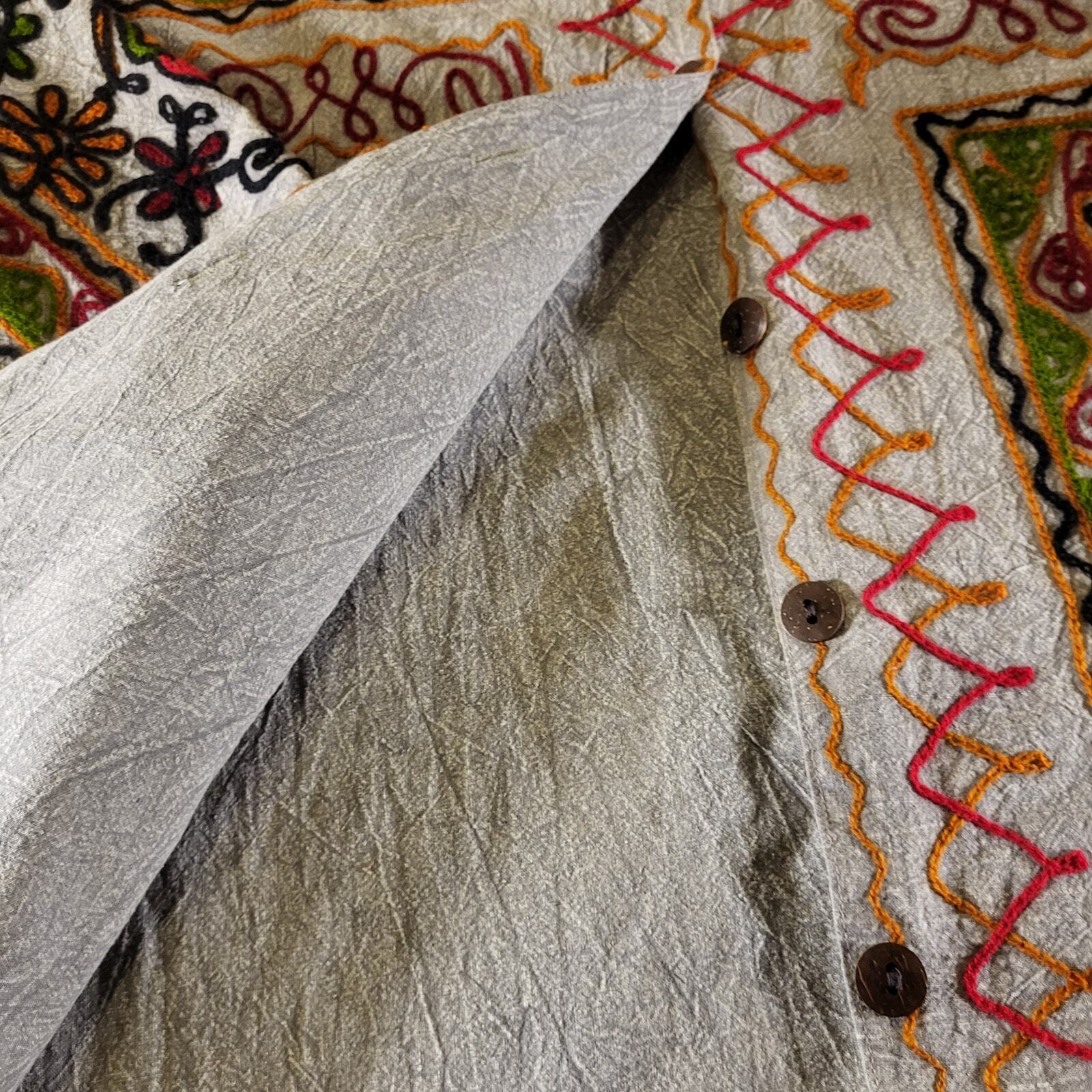 100% Cotton Made in India Hand Embroidered pockets a buttons 22" P2P 27" Long