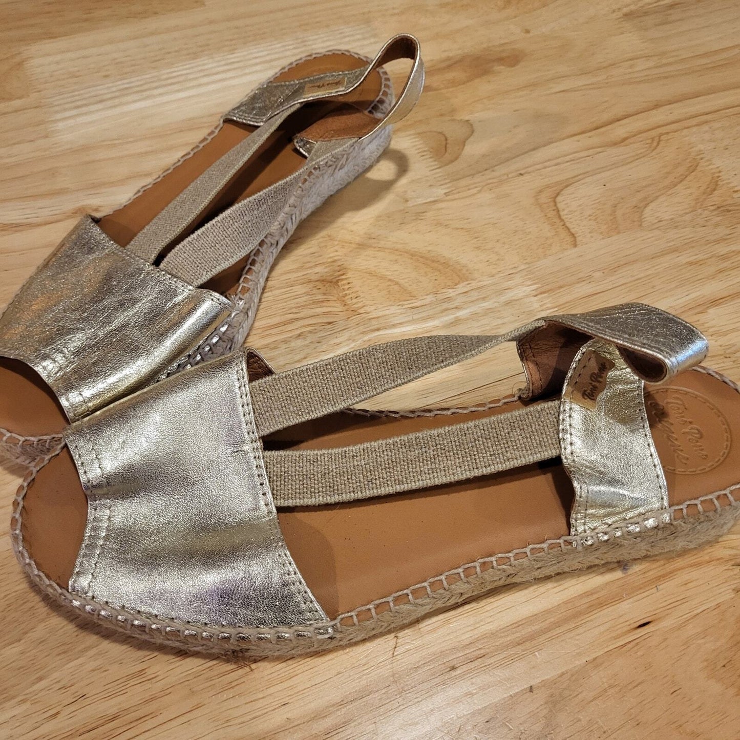 Toni Pons Teide Platinum Leather Espadrilles Open Toe Jute Wedge Hand Crafted 41