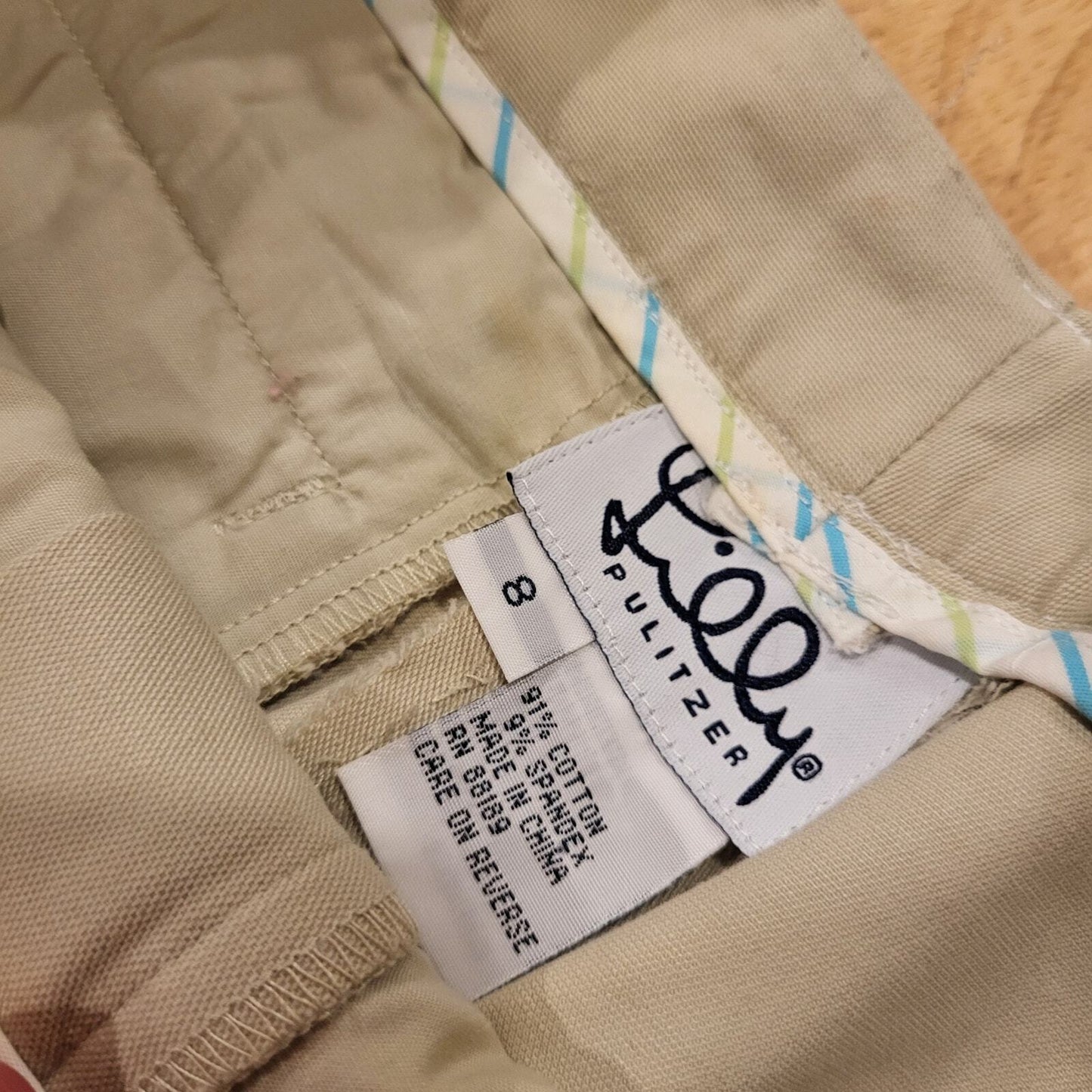 Lilly Pulitzer Size 8 Cotton Blend Khaki 32" Waist Cropped