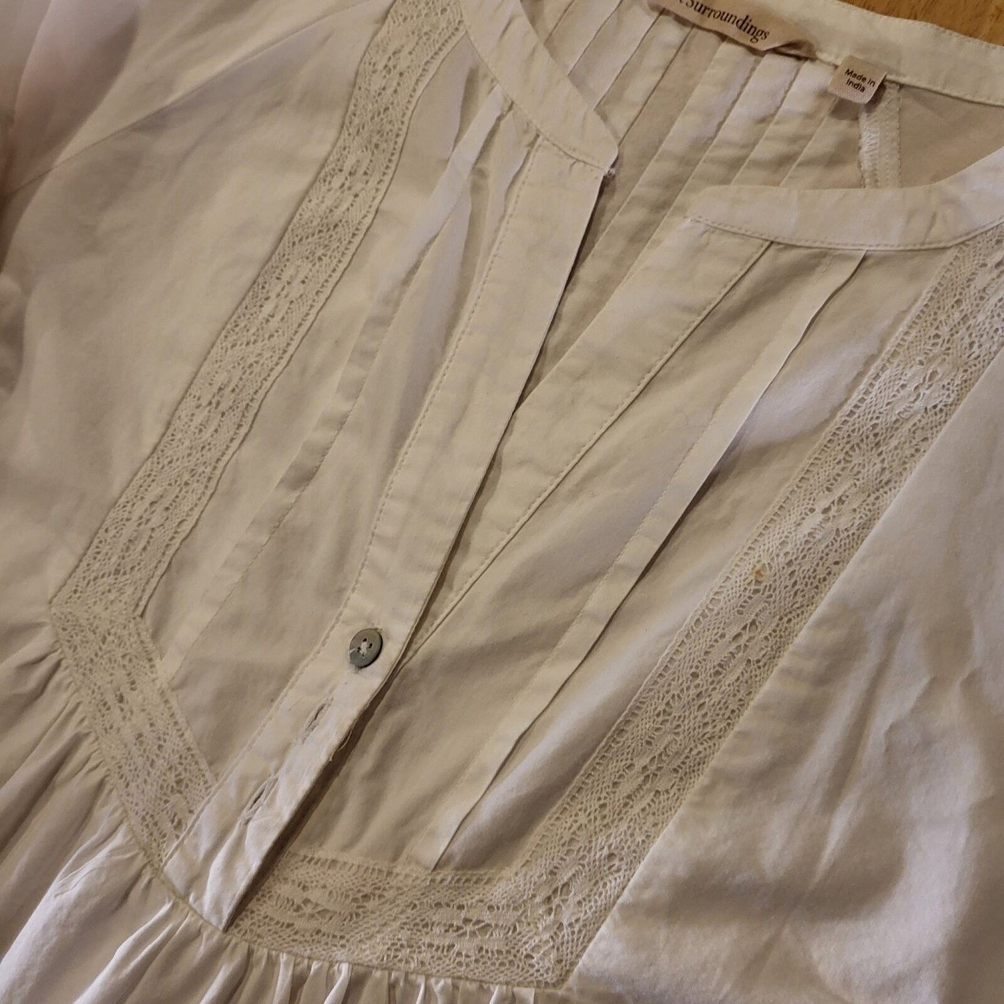Soft Surroundings White Eyelet Cotton Blouse Pintuck Pleat 3/4" Sleeve XS 