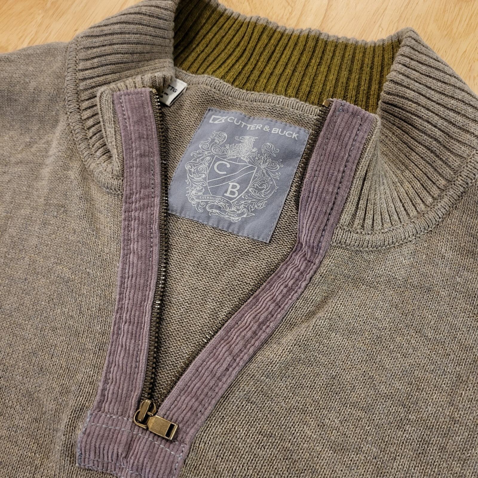XXL Cutter & Buck Pull over 1/4 Zip Brown Sweater Contrast Collar 