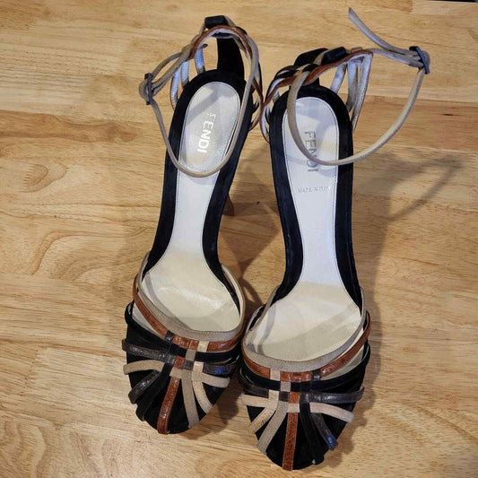 Strappy Leather Multi-color Fendi Stilletto Heals 41 Ankle Strap 