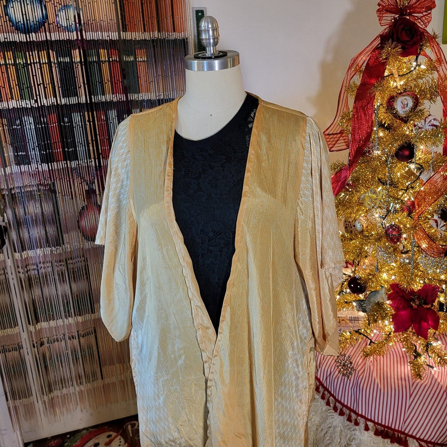 Silky Gold Bohemian Coverup Robe Pockets Long 