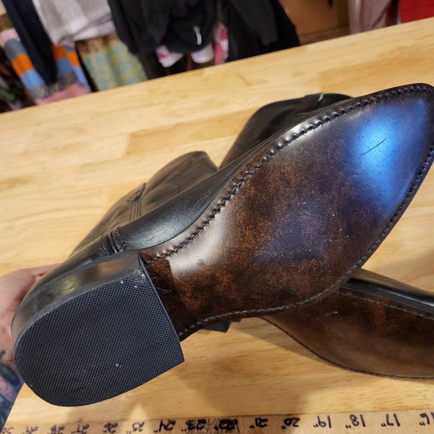 Black leather 12D Cowboy Boots 1" Heel 14" Height Johnny Cash Pointed western