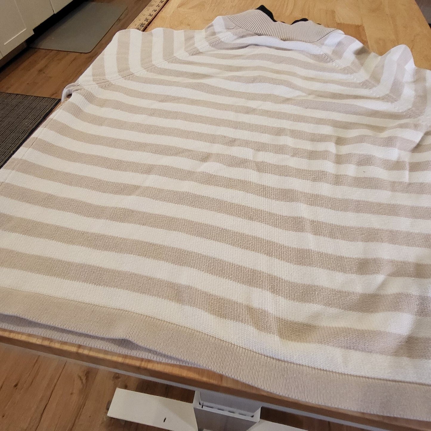 Collectable by Parkhurst Beige White Striped 1/4 Zip Sweater 100% Cotton Large