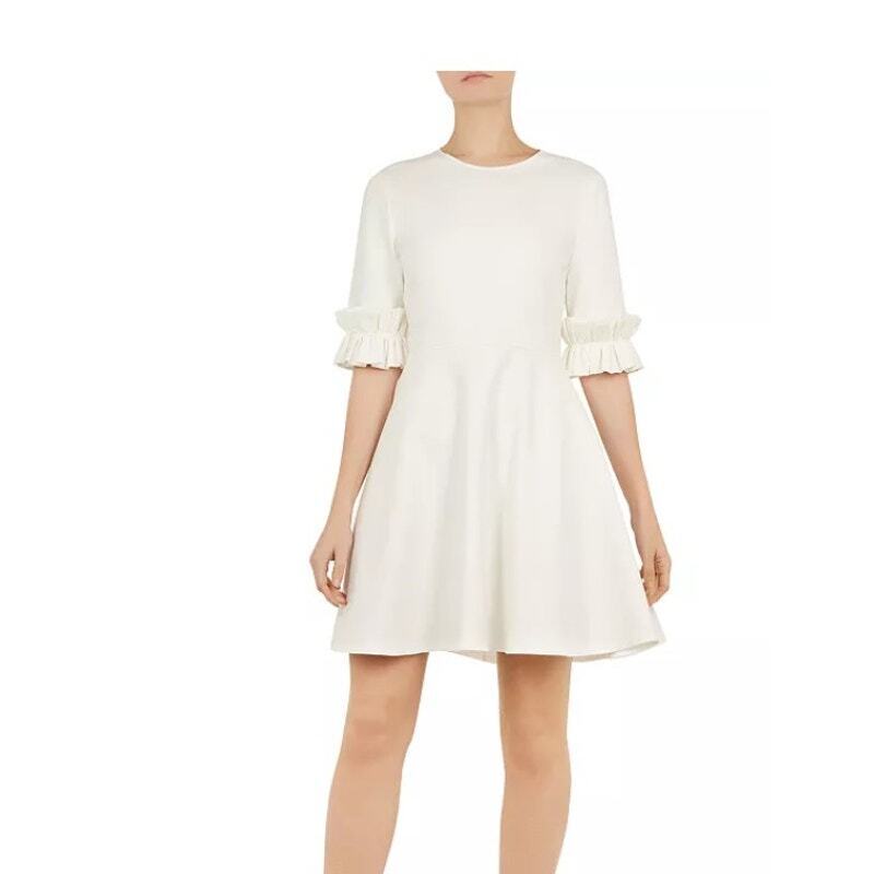 Ted Baker White Ritzi Ruffle-Trimmed Tea Length Viscose Dress Size 2